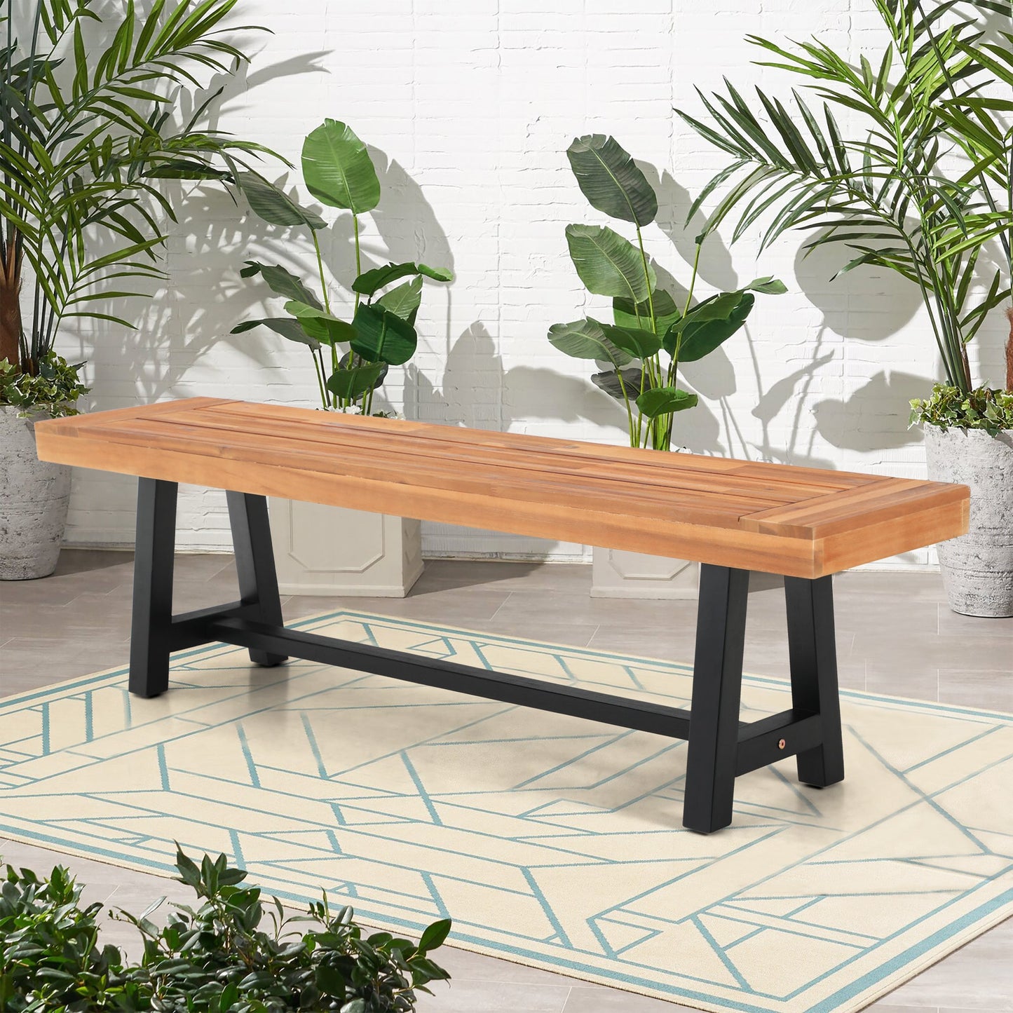 Alpha Joy 63” Outdoor Acacia Wooden Garden Bench Outside Park Patio Bench Outdoor Dining Bench for Yard, Porch or Gaden, Brown