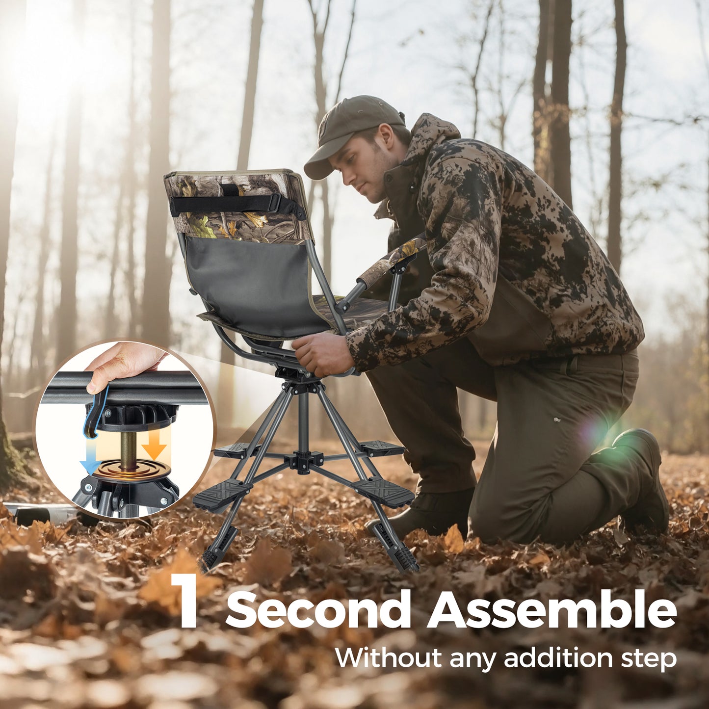 Sophia & William 360°Silent Swivel Hunting Chair Stability & Comfort Blind Chair with Pedals & Armrest, Camouflage