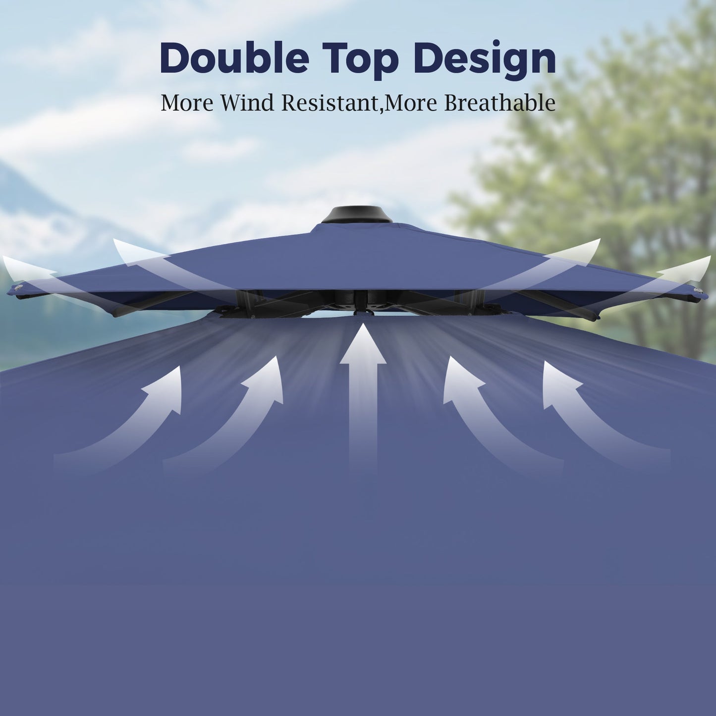 Alpha Joy 12x9ft Outdoor Patio Umbrella Large Rectangle Offset Cantilever Double Umbrella with 360° Rotation, Navy Blue