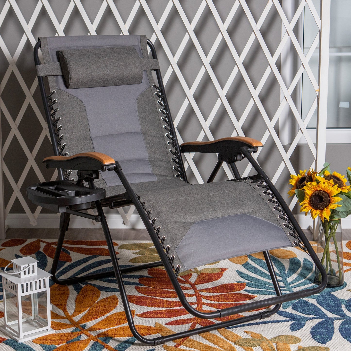 Sophia&William Outdoor XL Oversized Padded Zero Gravity Chair Camping Recliner - Grey