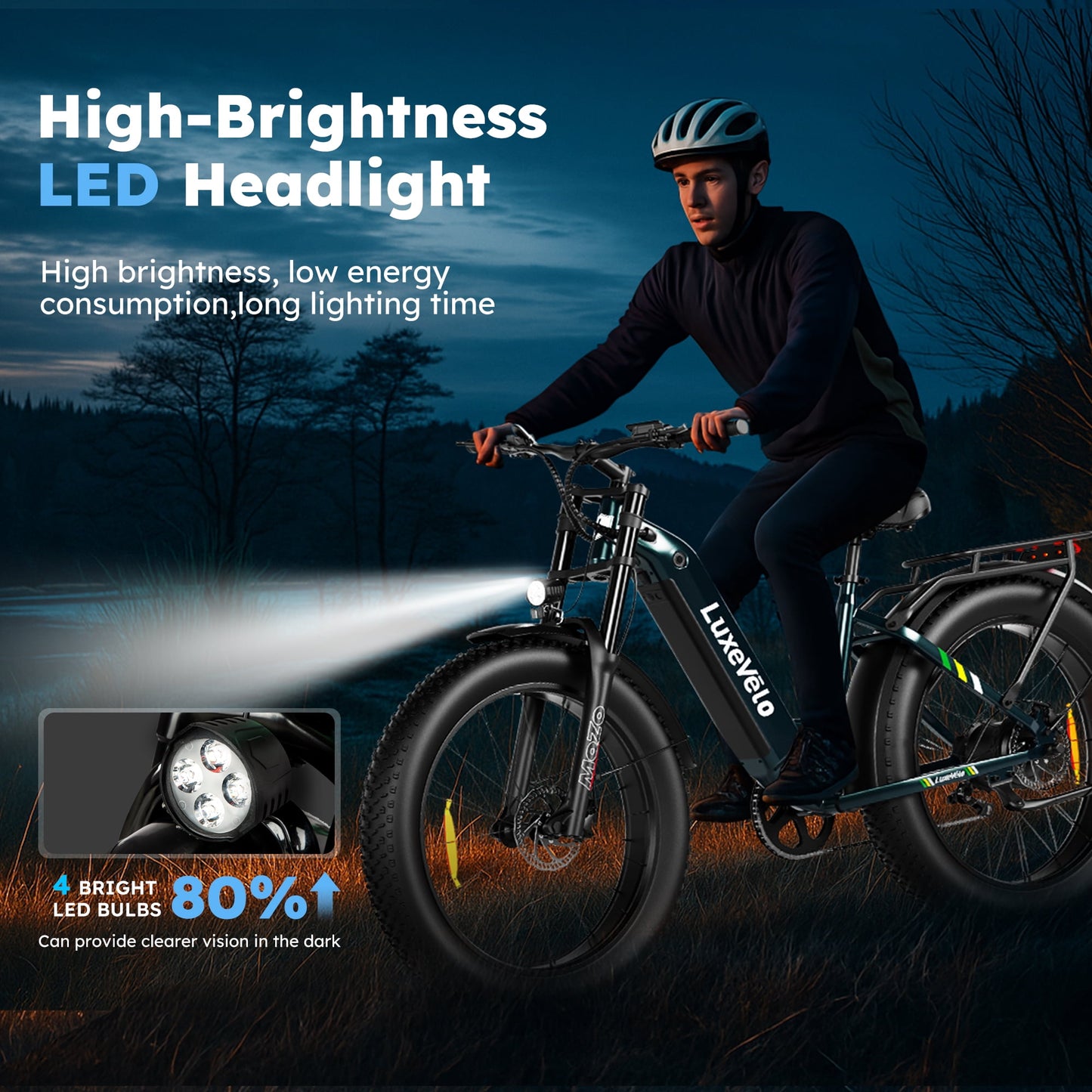 Alpha Joy 26" Rated 500W Peak 1000W Electric Bike, 26" Fat Tire E-Mountain Bikes, 48V Ebike for Adults with LED Headlight UL2849