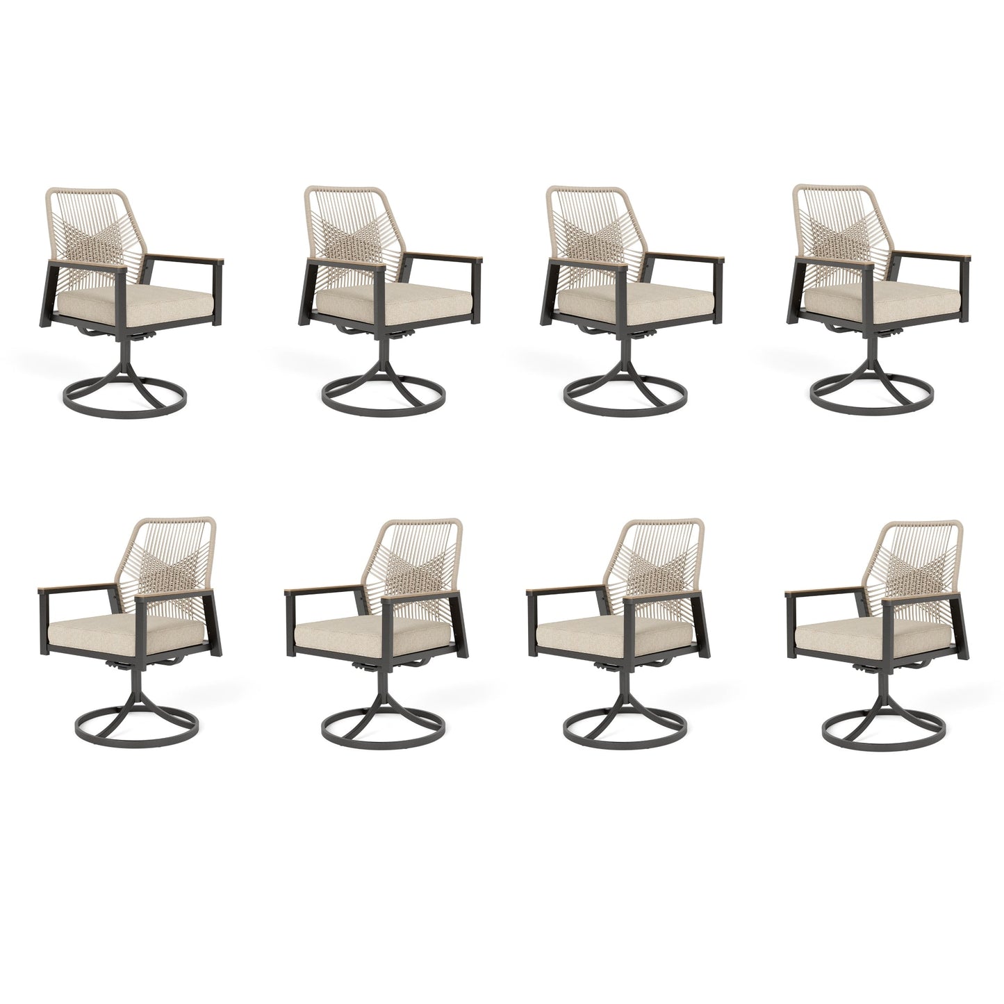 Sophia & William 8Pcs Outdoor Patio Dining Chairs Wicker Swivel Chairs with Metal Frame, Beige Cushion