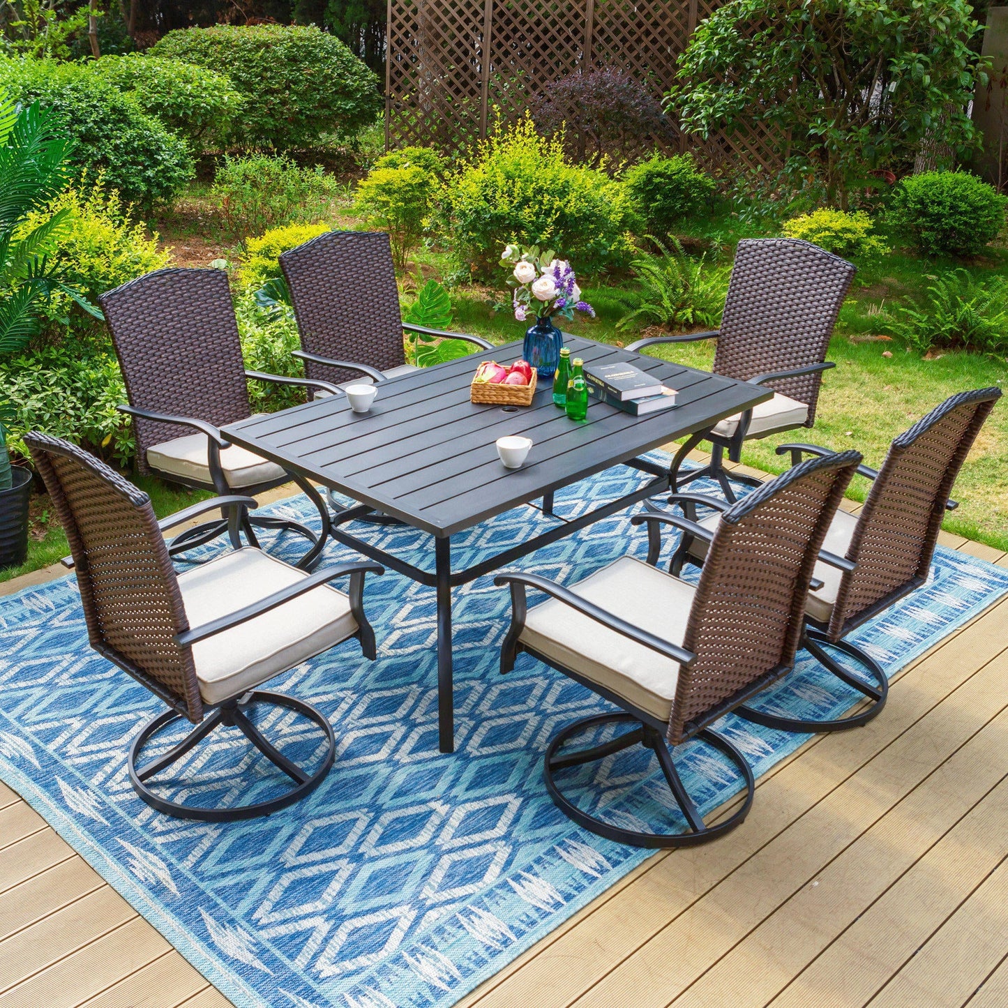 Sophia & William 7 Pieces Patio Dining Set Metal Chairs & Umbrella Table
