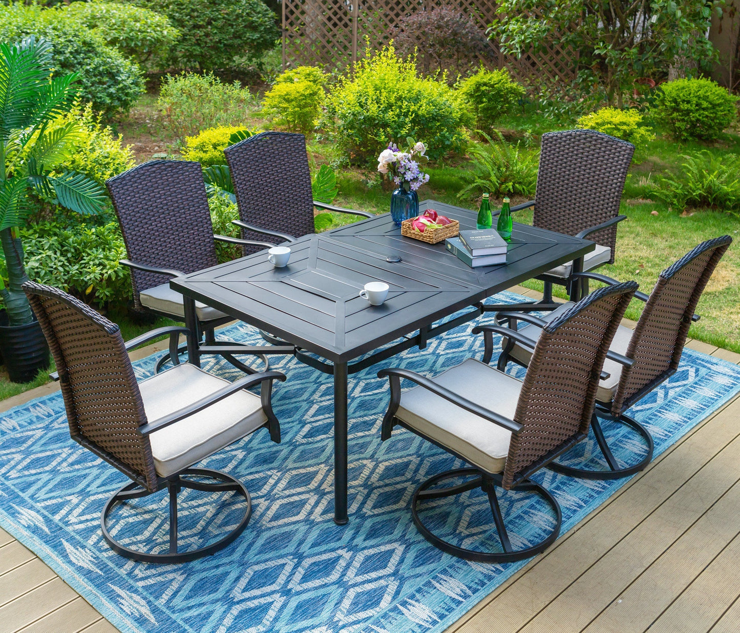 Sophia & William 7 Pieces Patio Dining Set Metal Chairs & Umbrella Table