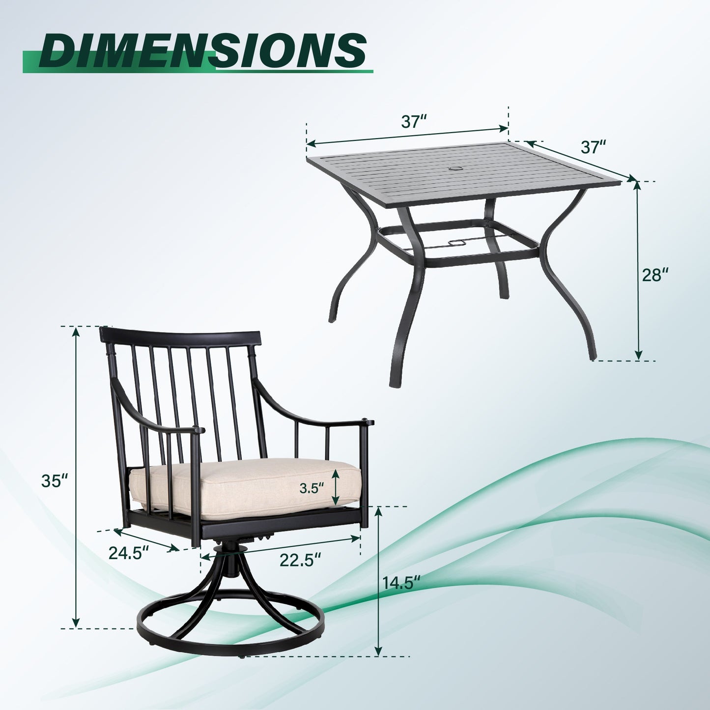 Sophia & William 5-Piece Metal Outdoor Dining Set Patio Swivel Chairs and Square Table Furniture Set with Beighe Cushions