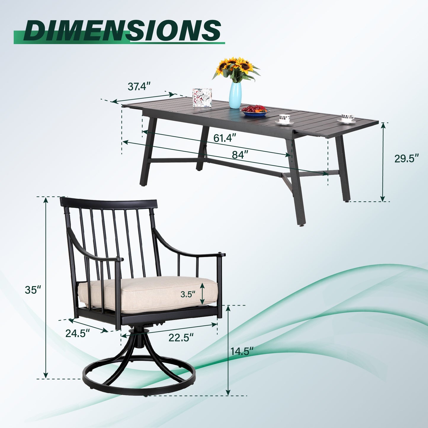 Sophia & William 9-Piece Metal Patio Outdoor Dining Set Swivel Chairs and Expandable Table Furniture Set with Beige Cushions