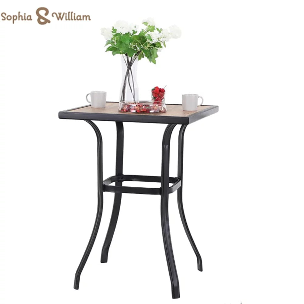 Sophia & William Patio Wood-like Square Bistro Bar Table with Steel Frame