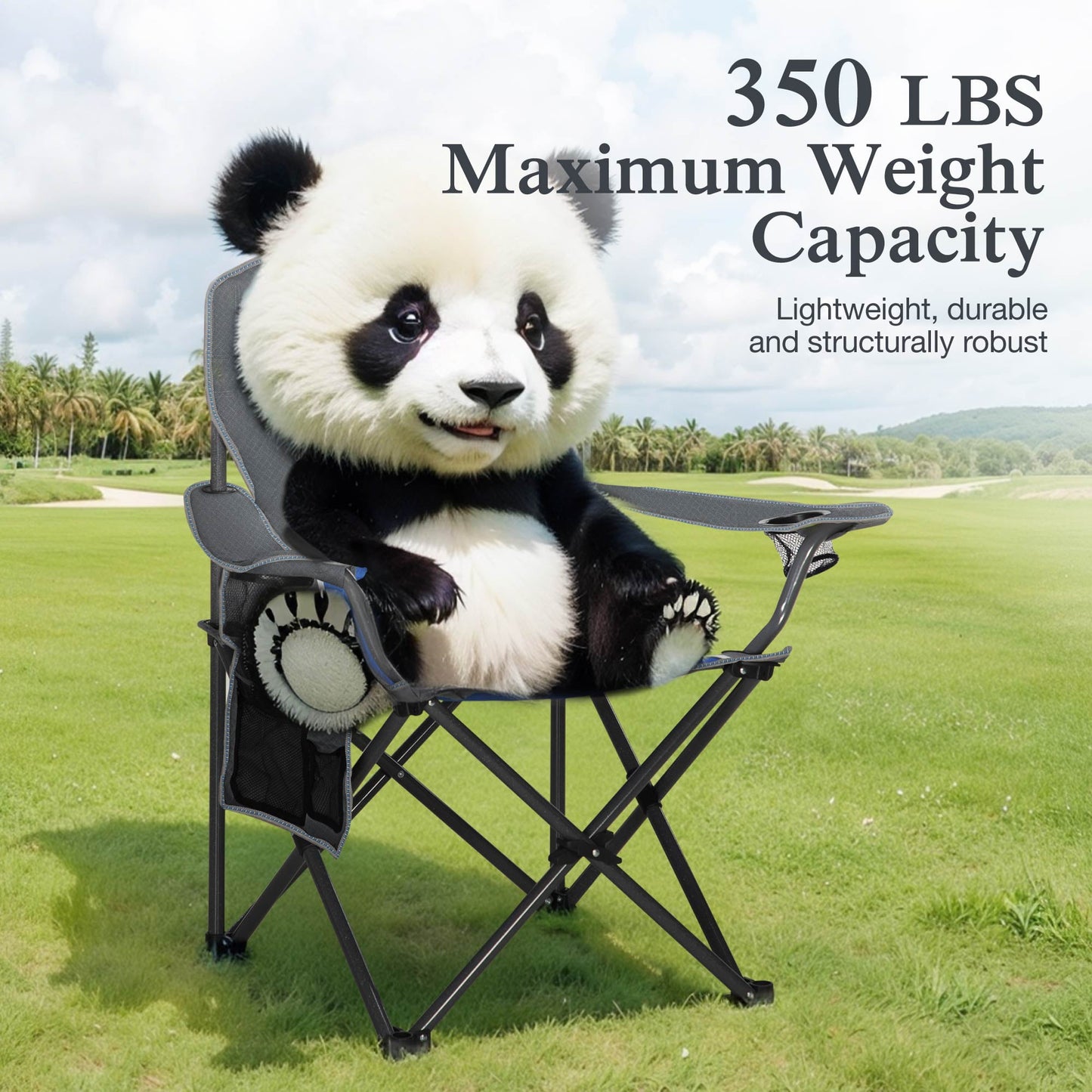 Sophia & William Oversized Camping Chair Outdoor Portable Folding Chair Heavy-Duty Steel Frame Support 350 Lbs, 2 Pack, Gray