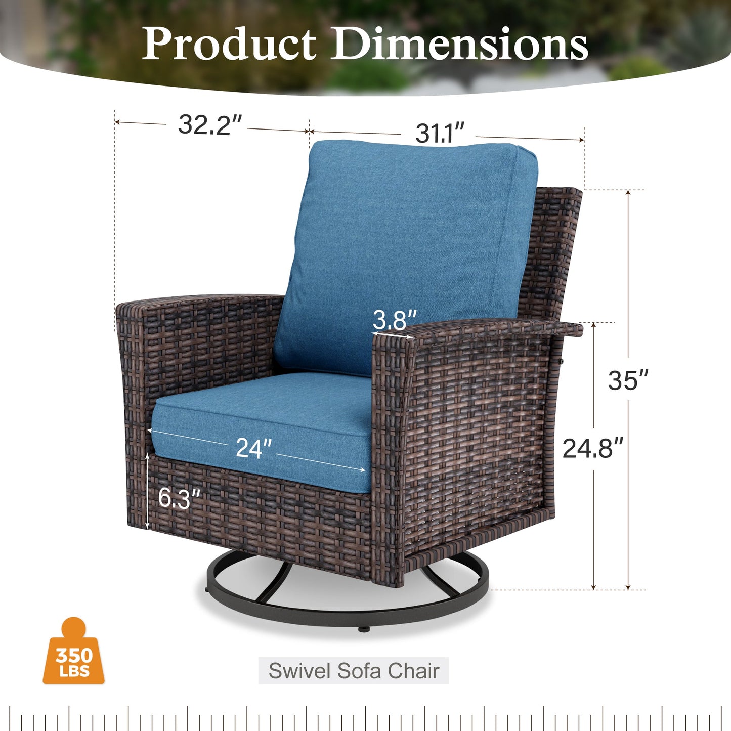Sophia & William Outdoor Patio Wicker Swivel Chairs Set of 2 with 5.5" Thick Cushions, Navy Blue