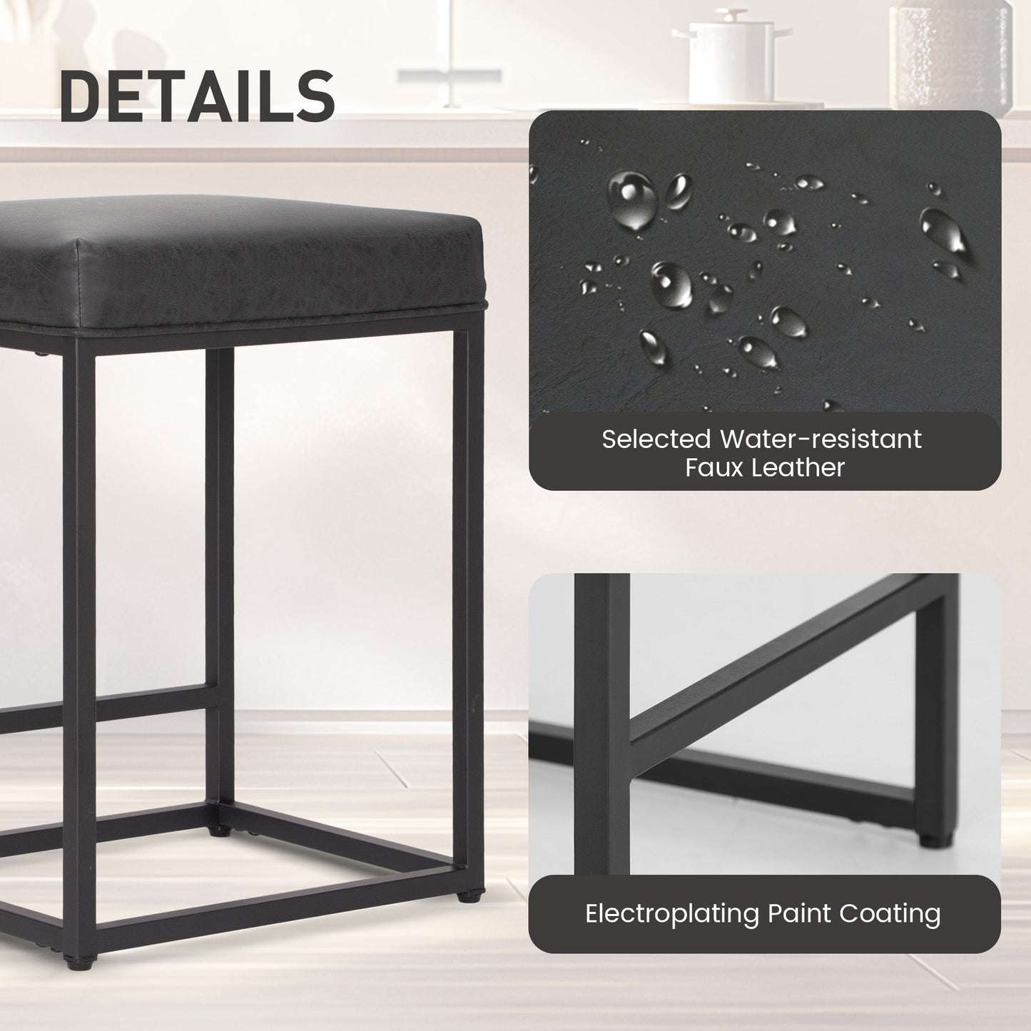 Sophia & William 24" Bar Stool Counter Height Bar Stools with Footrest, Set of 2, Black