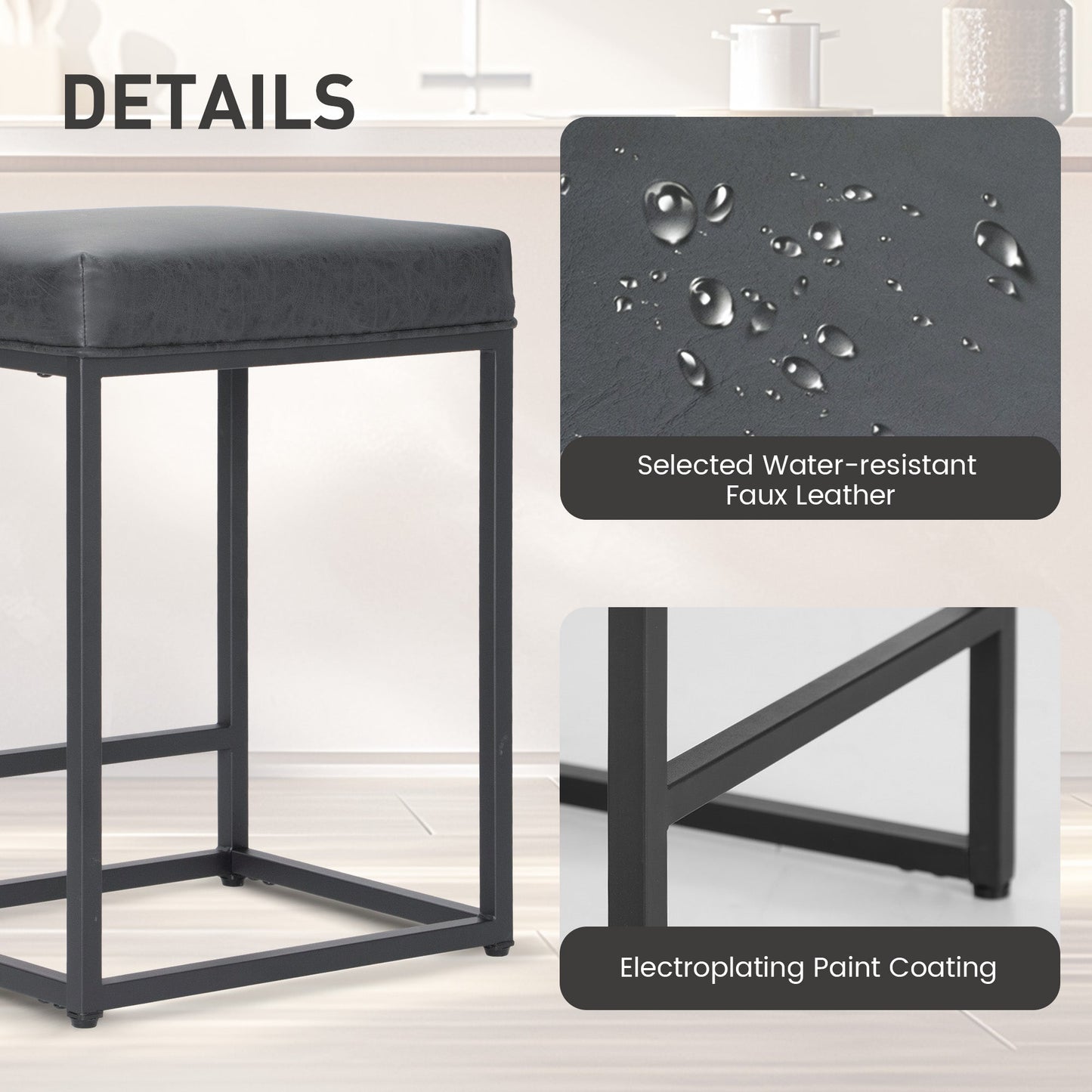 Sophia & William 24" Bar Stool Counter Height Bar Stools with Footrest, 3 Pack, Gray