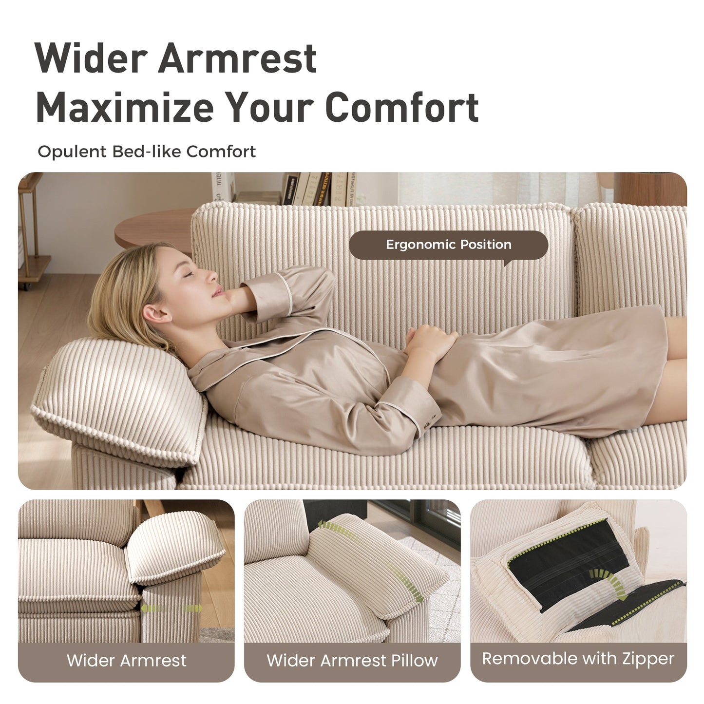 Sophia&William Convertible Sectional Sofa Couch, Modern Corduroy Couch 4-Seat Sofa Sectional for Living Room,Beige