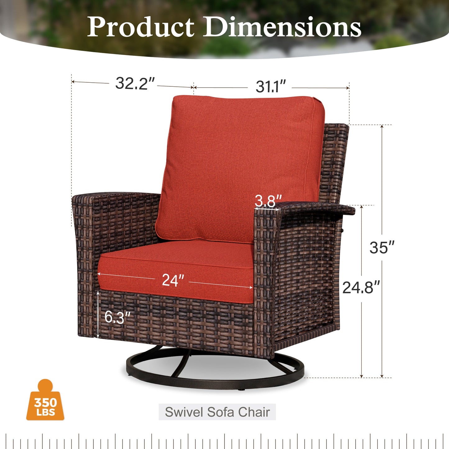 Sophia & William Outdoor Patio Wicker Swivel Chairs Set of 2 with 5.5" Thick Cushions, Red