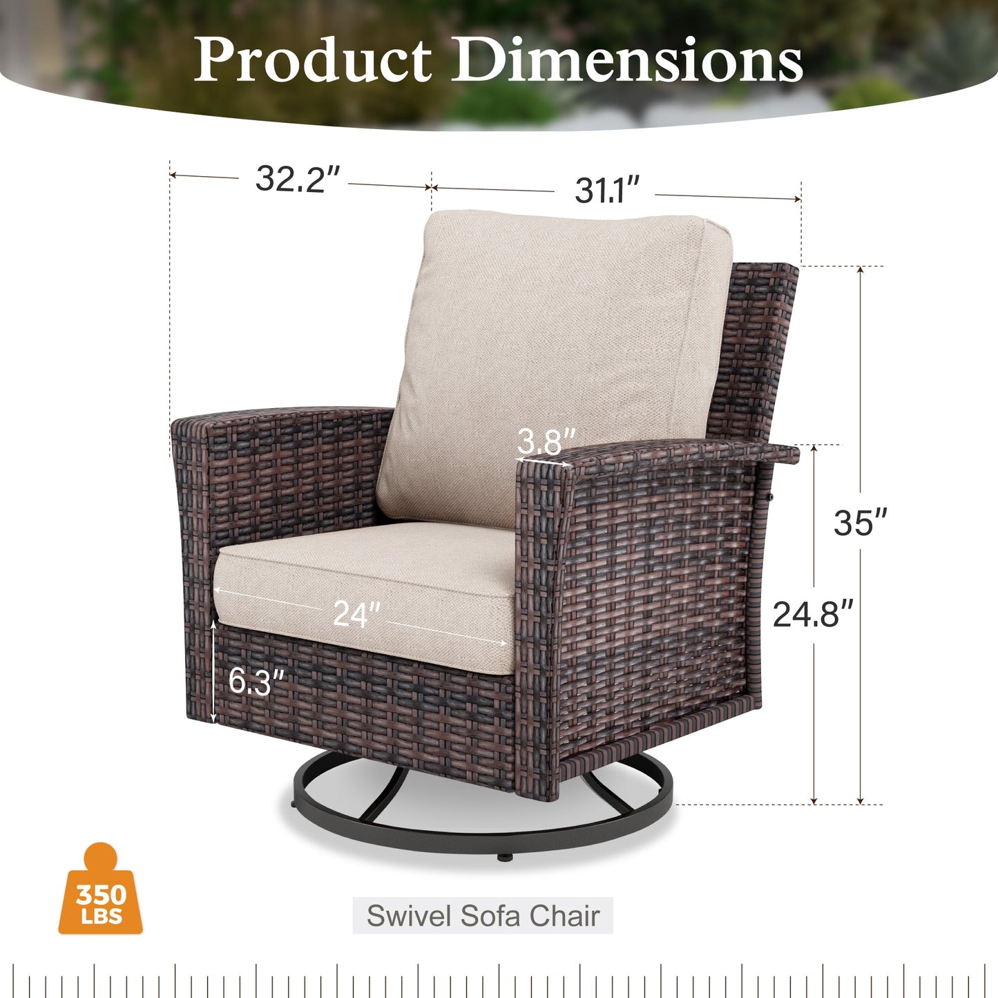 Sophia & William Outdoor Patio Wicker Swivel Chairs Set of 2 with 5.5" Thick Cushions, Beige