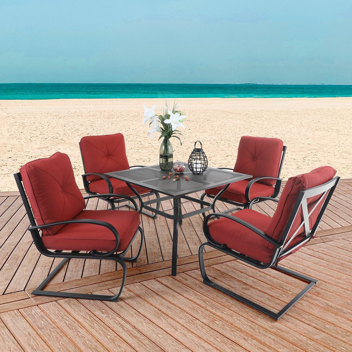 Sophia&William 5-Piece Patio Dining Set Steel Frame Cushion Padded Conversation Set, Red