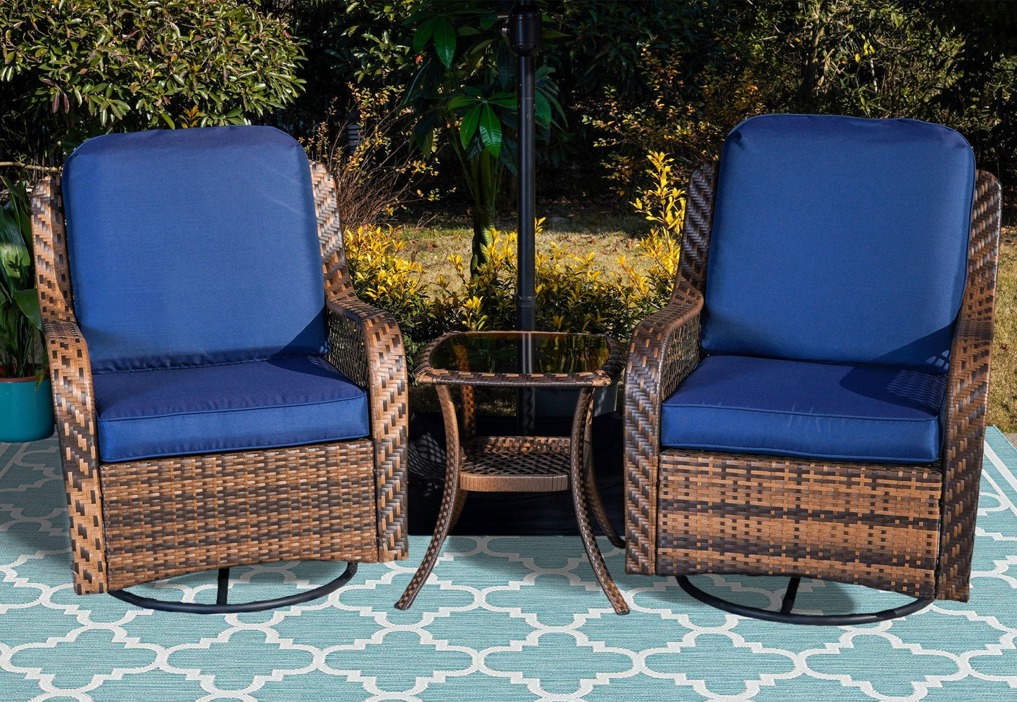 Sophia & William Outdoor 3pcs Rattan Swivel Rocking Chairs Patio Conversation Bistro Set