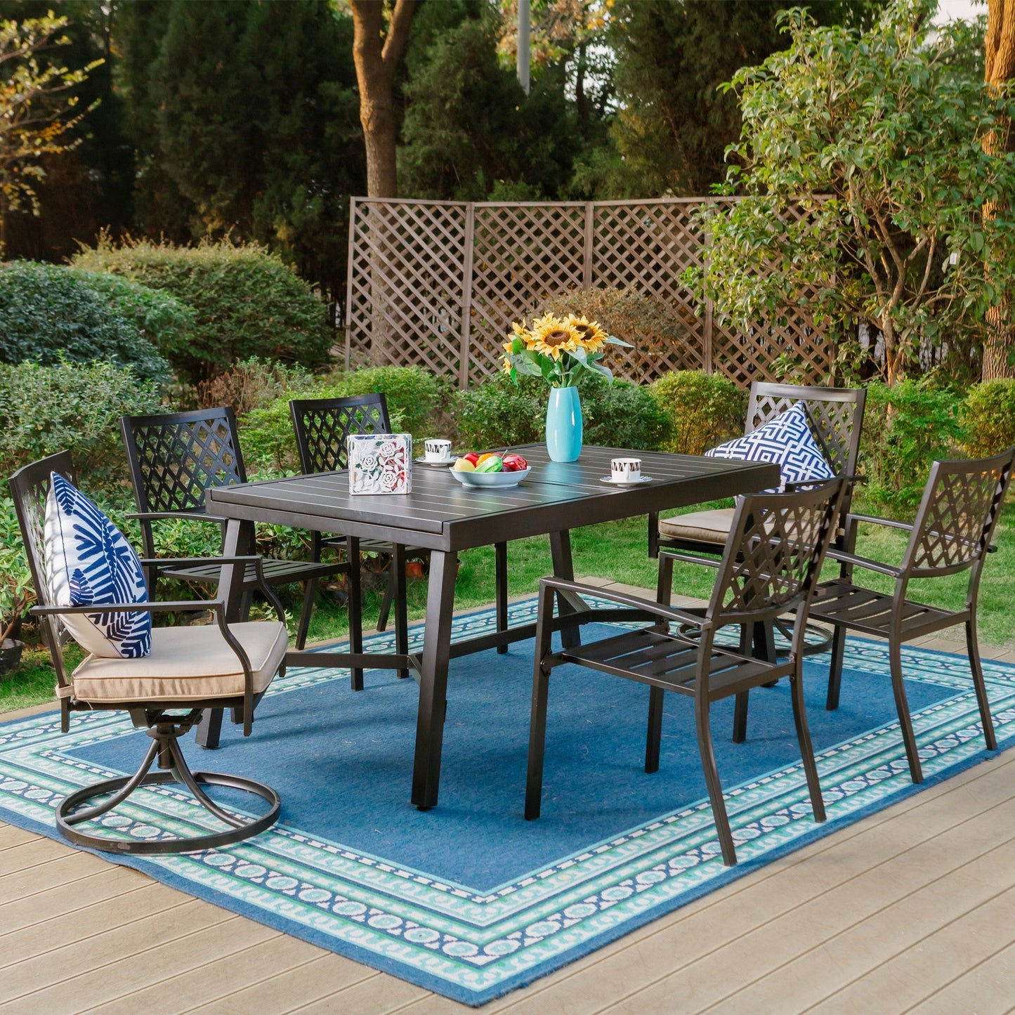 Sophia & William 7 Pieces Metal Outdoor Patio Dining Set with Extendable Table - Black