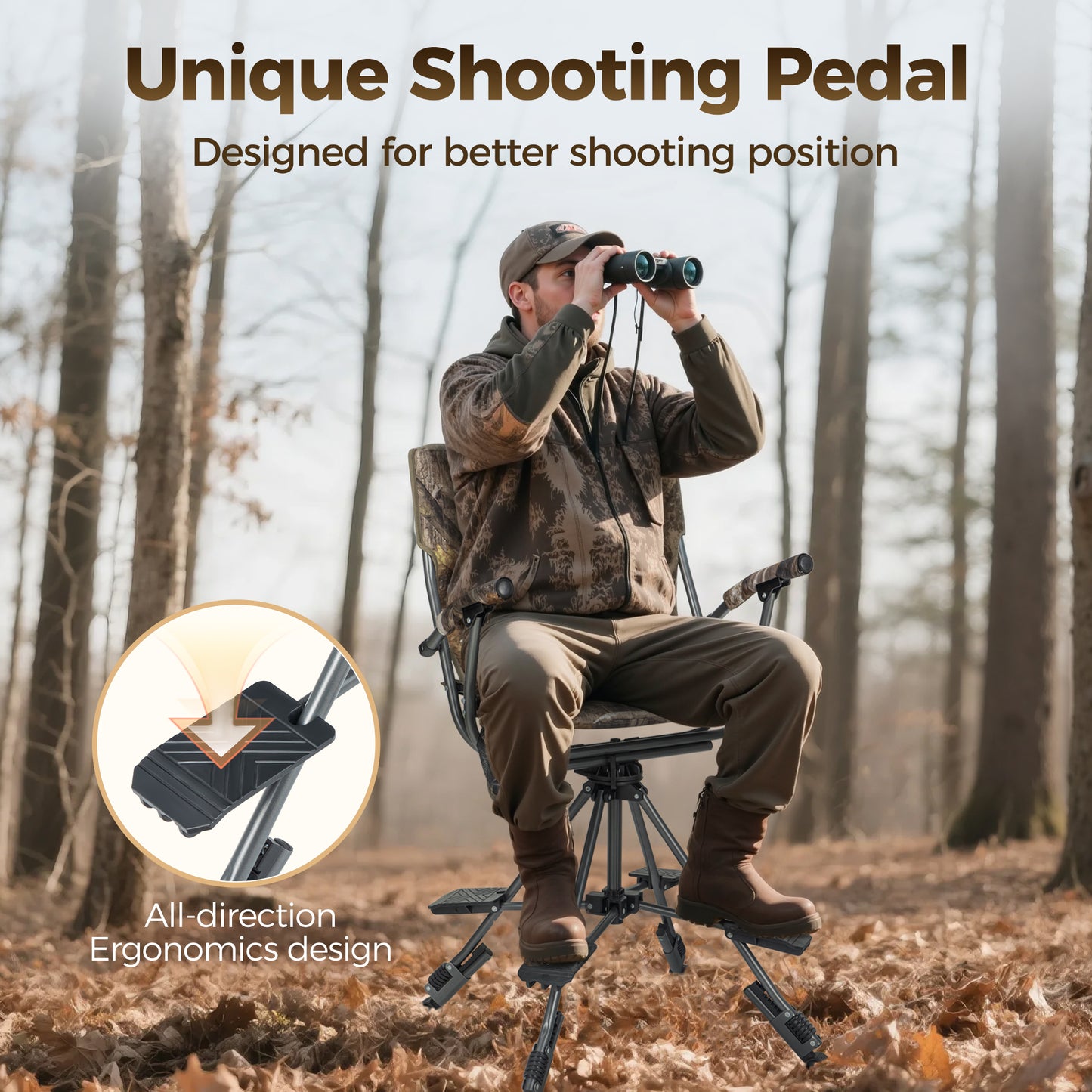 Sophia & William 360°Silent Swivel Hunting Chair Stability & Comfort Blind Chair with Pedals & Armrest, Camouflage