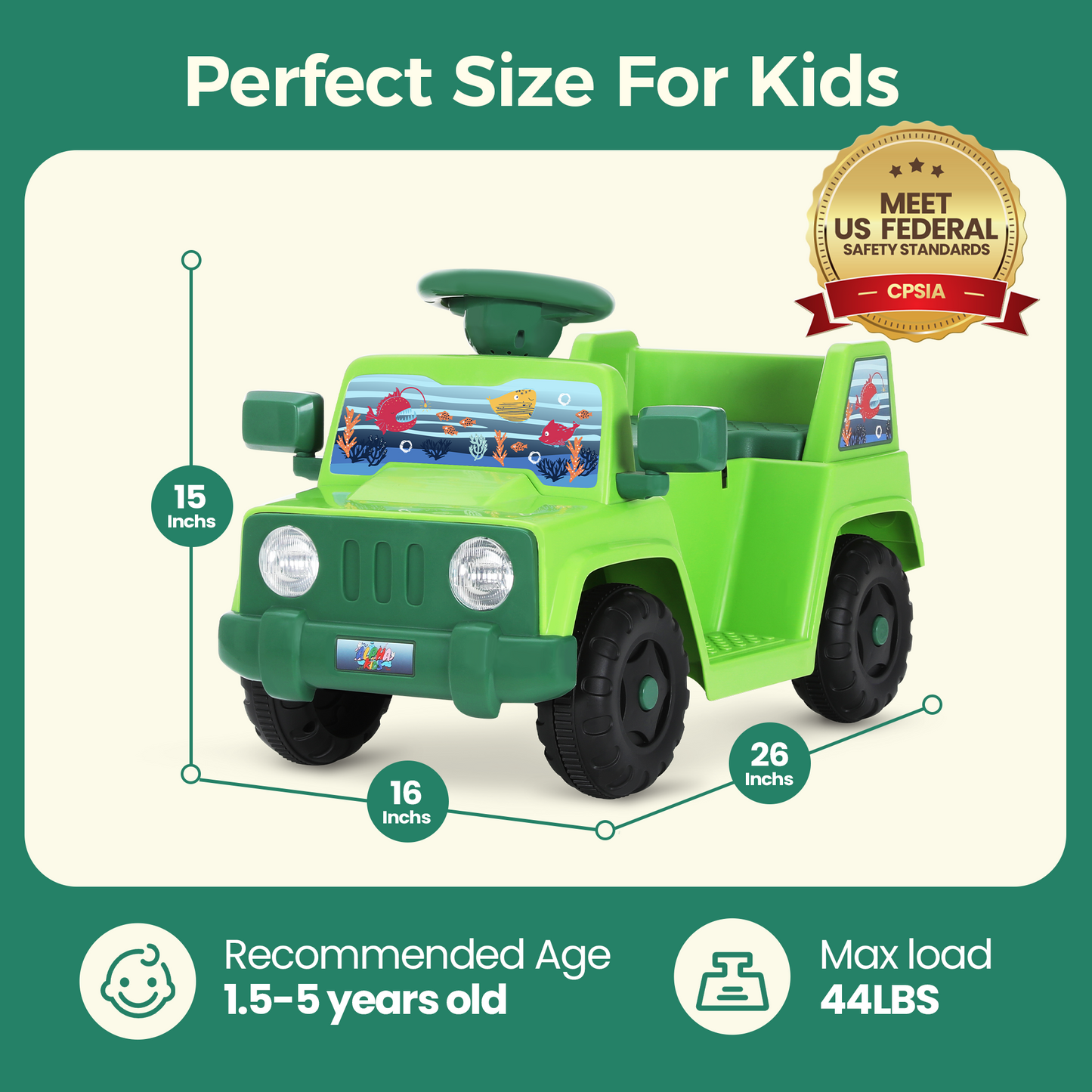 Alpha Joy Kids Remote Control Car Toys with LED Lights & Fish Sticker, Green