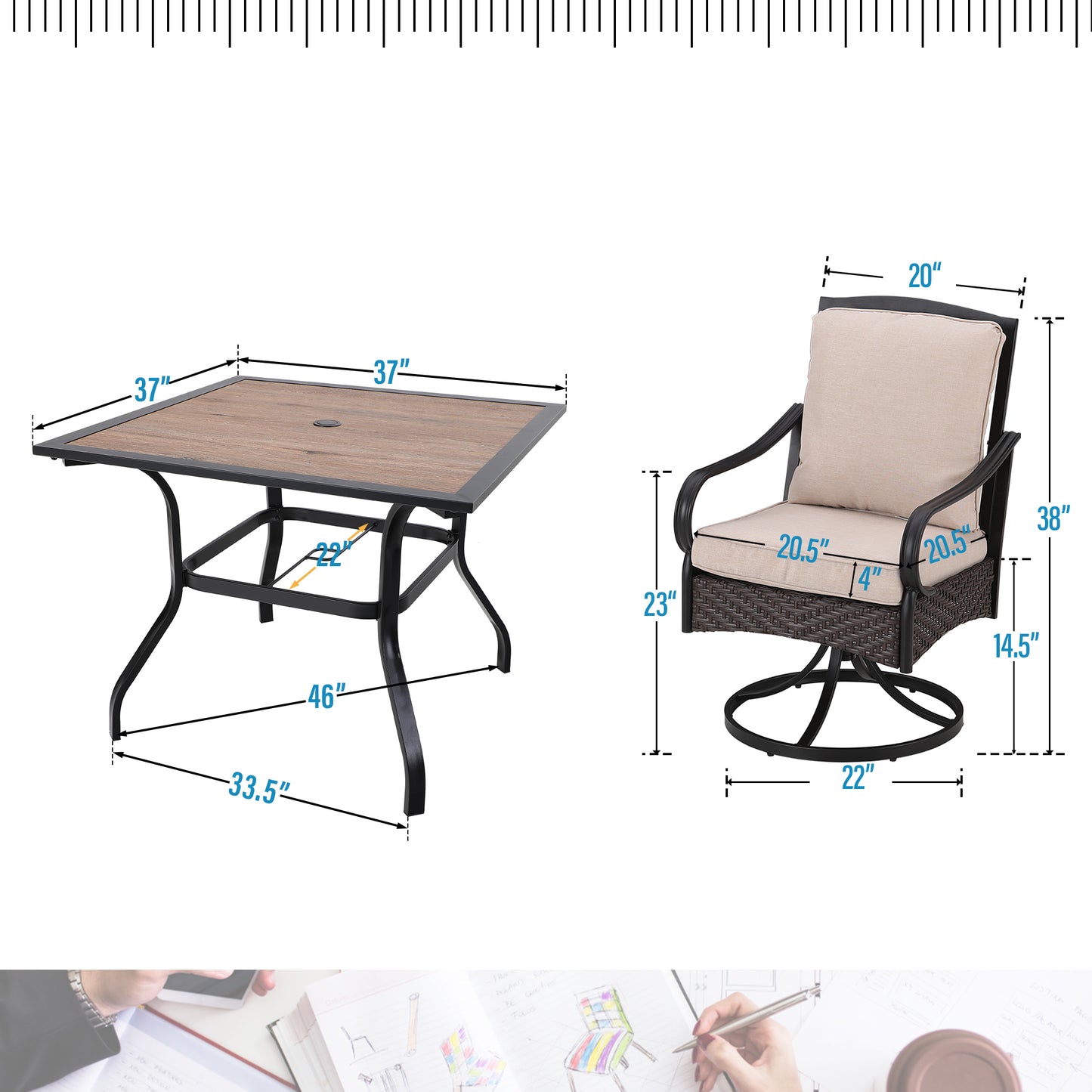 Sophia&William 5 Pieces Outdoor Patio Dining Set Swivel Chairs and Table Set for 4