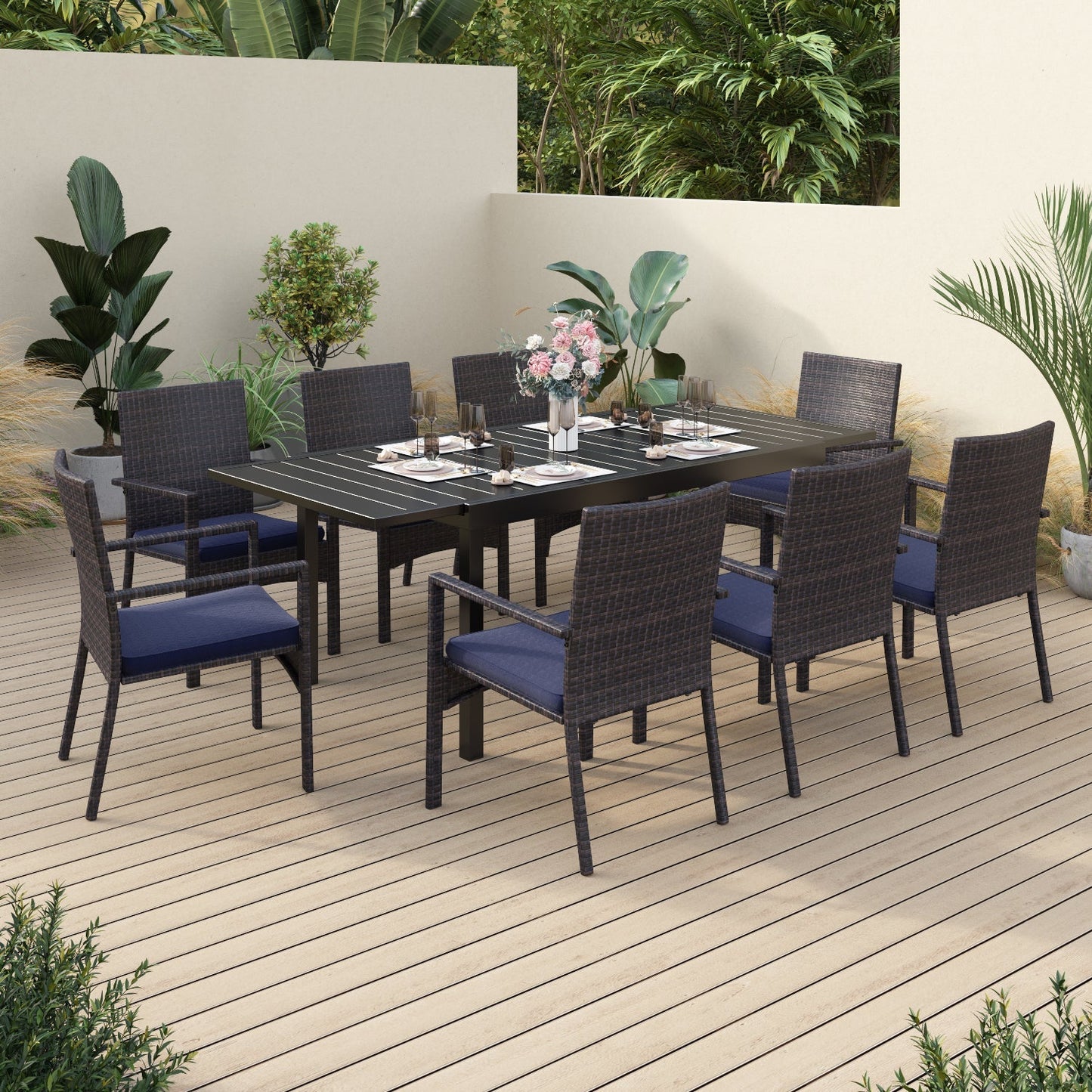 Sophia&William 9-Piece Outdoor Patio Dining Set Wicker Rattan Chairs and Steel Table