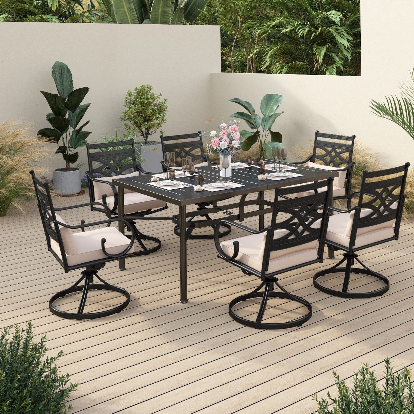 Sophia&William 7-Piece Outdoor Patio Dining Set Cushioned Swivel Chairs and Steel Table