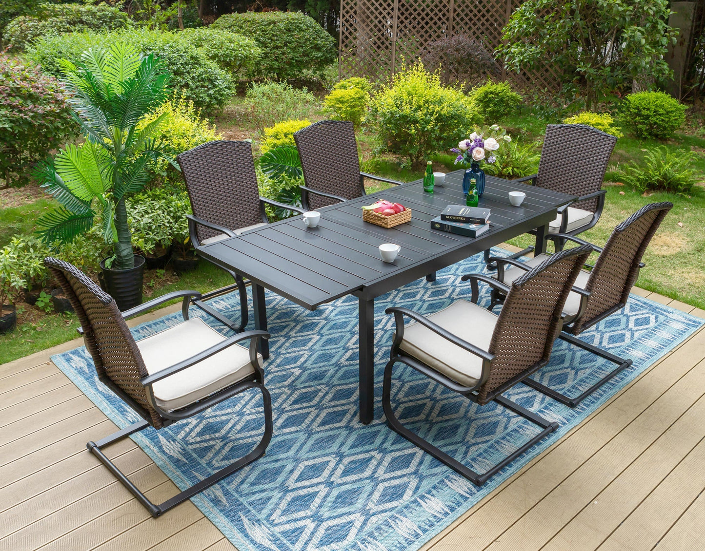 Sophia & William 7 Pieces Patio Dining Set Wicker Chairs & Extendable Table