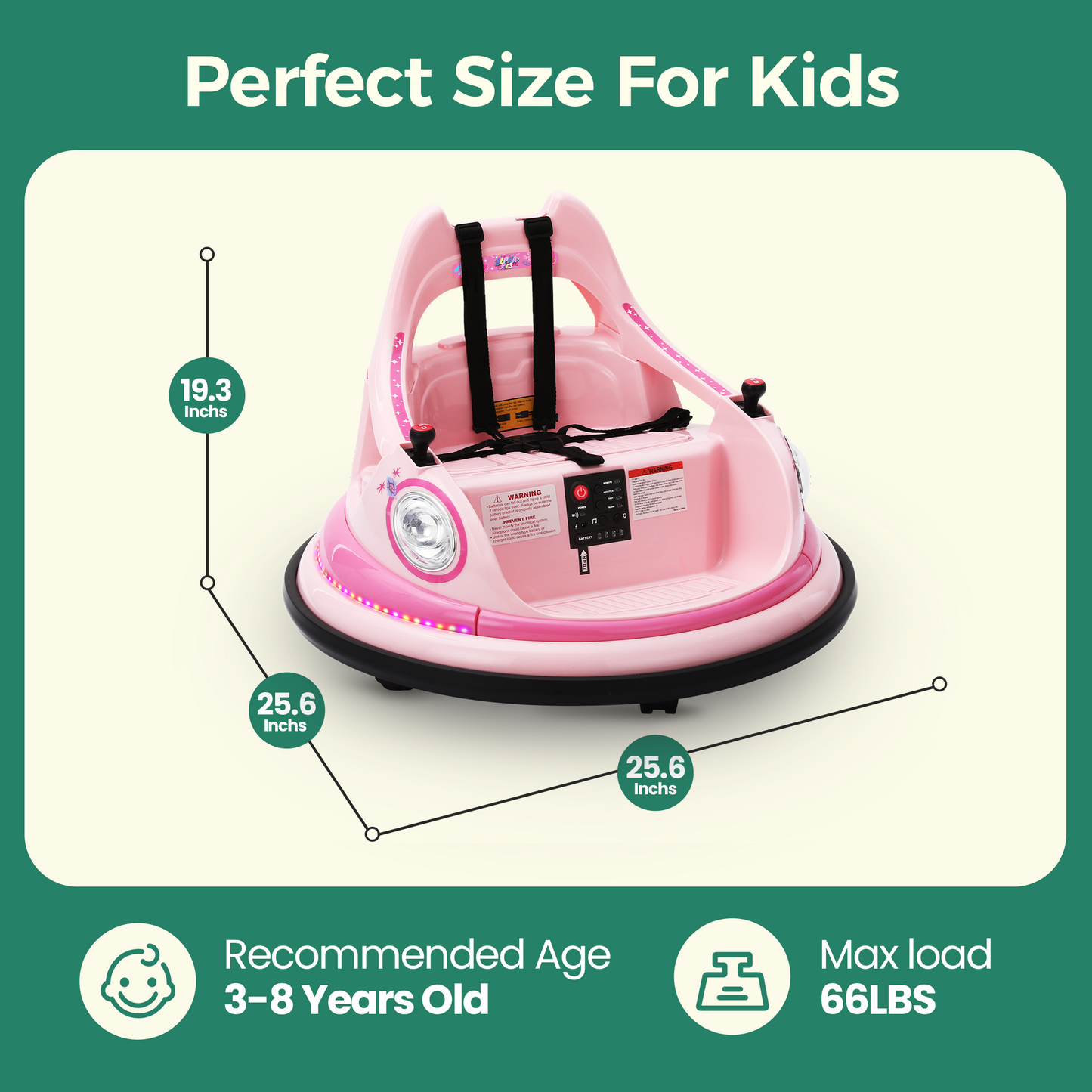 Alpha Joy Kids Bumper Car 12V Battery Powered Ride on w/LED Lights, Bluetooth Music, 360¡ã Spin, Remote Control, Electric Car in 2 MPH with Stickers, Pink