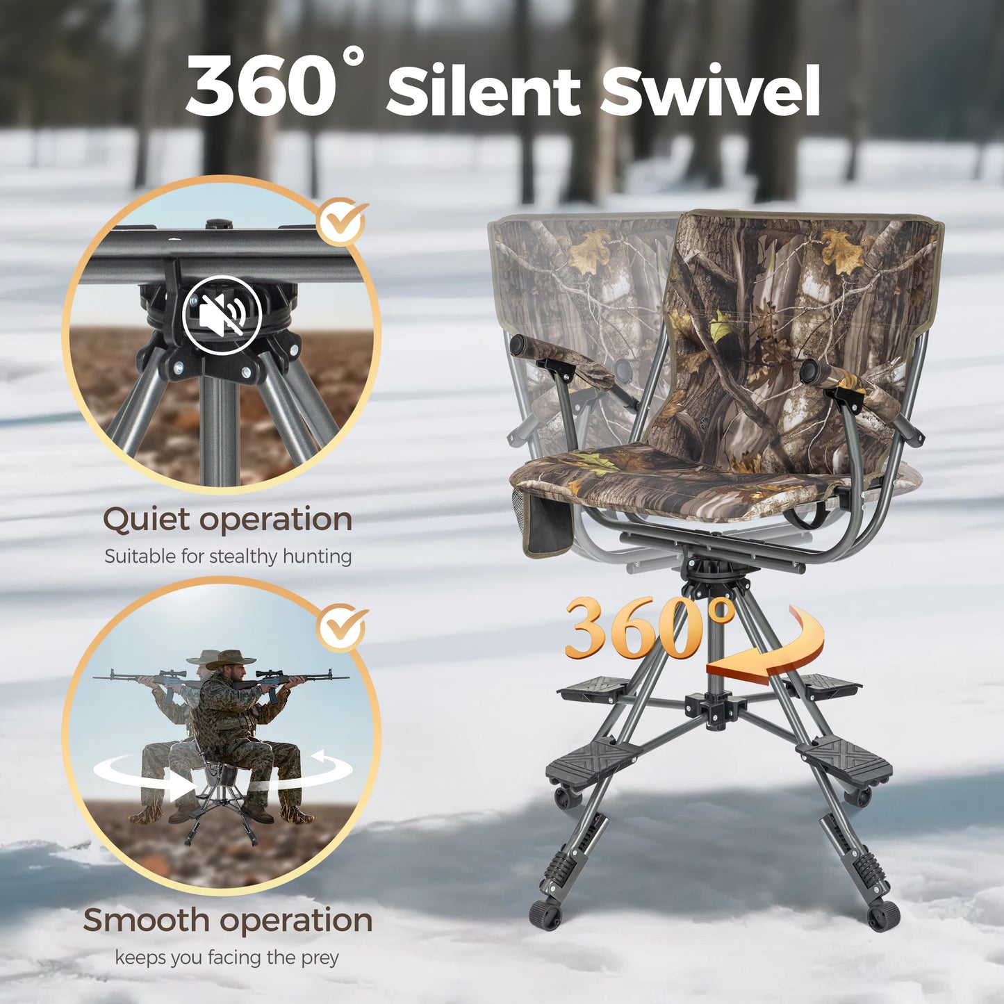 Sophia & William 360°Silent Swivel Hunting Chair Stability & Comfort Blind Chair with Pedals & Armrest, Camouflage