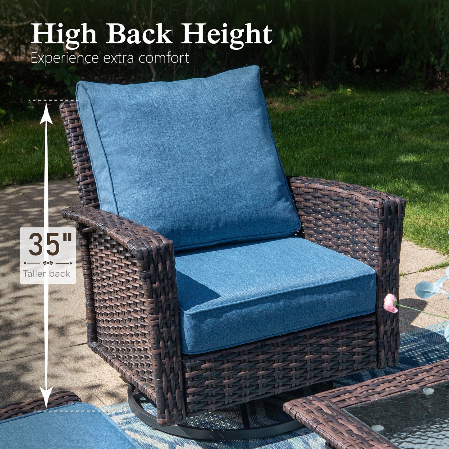 Sophia & William 3 Pieces Patio Chairs Set with Side Table Wicker Outdoor Bistro Set, Navy Blue