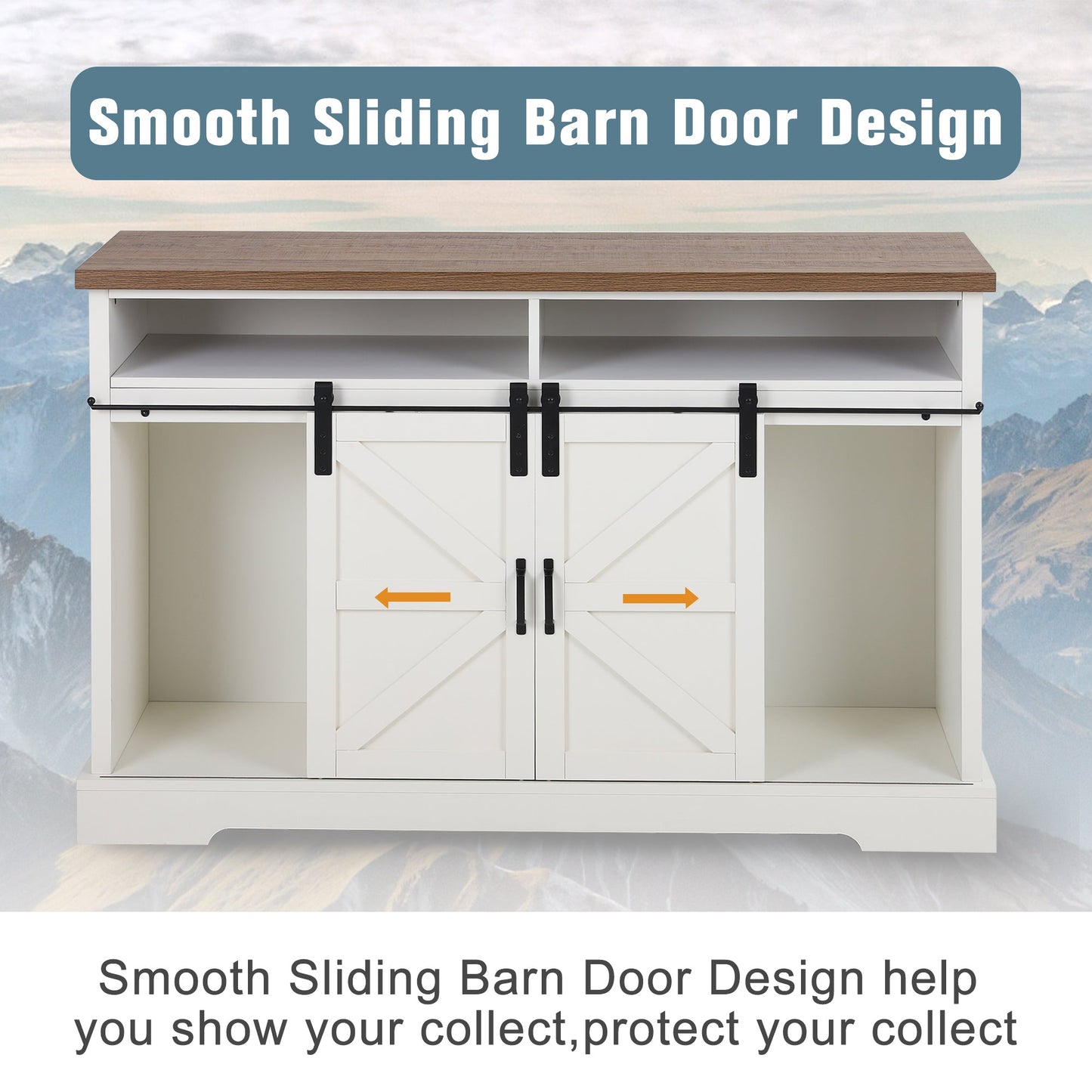 Sophia&William 52'' Sliding Barn Door Kitchen Sideboard Buffet Storage Cabinet-White