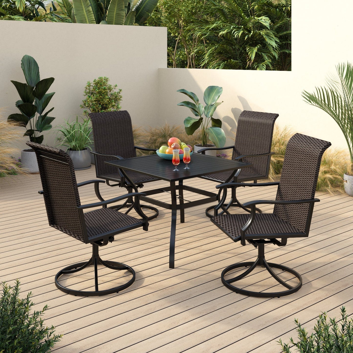 Sophia & William 5 Pieces Outdoor Patio Dining Set High Back Swivel Dining Chairs and Metal Square Dining Table