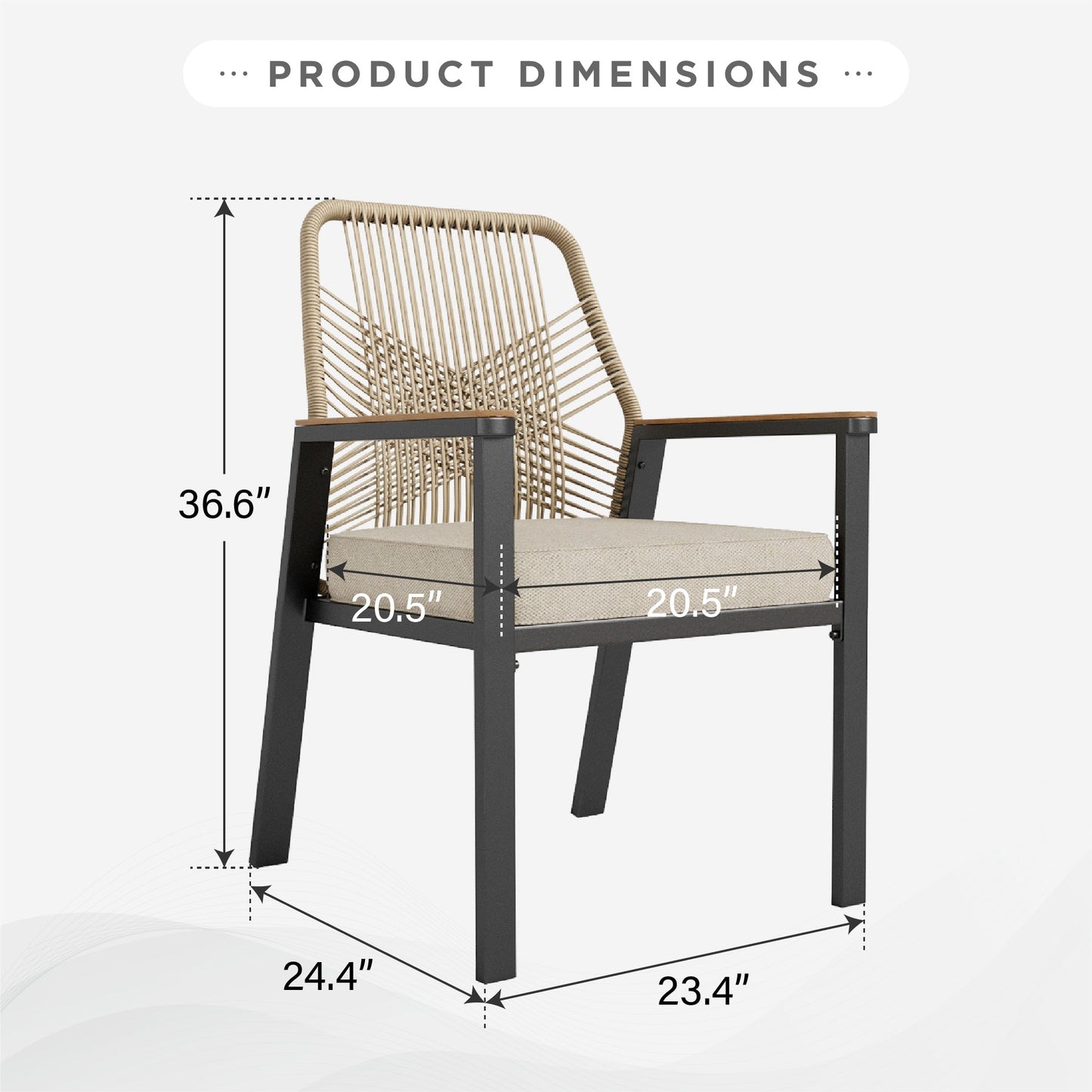 Sophia & William 2Pcs Outdoor Patio Rattan Dining Chairs with Metal Frame, Beige Cushion