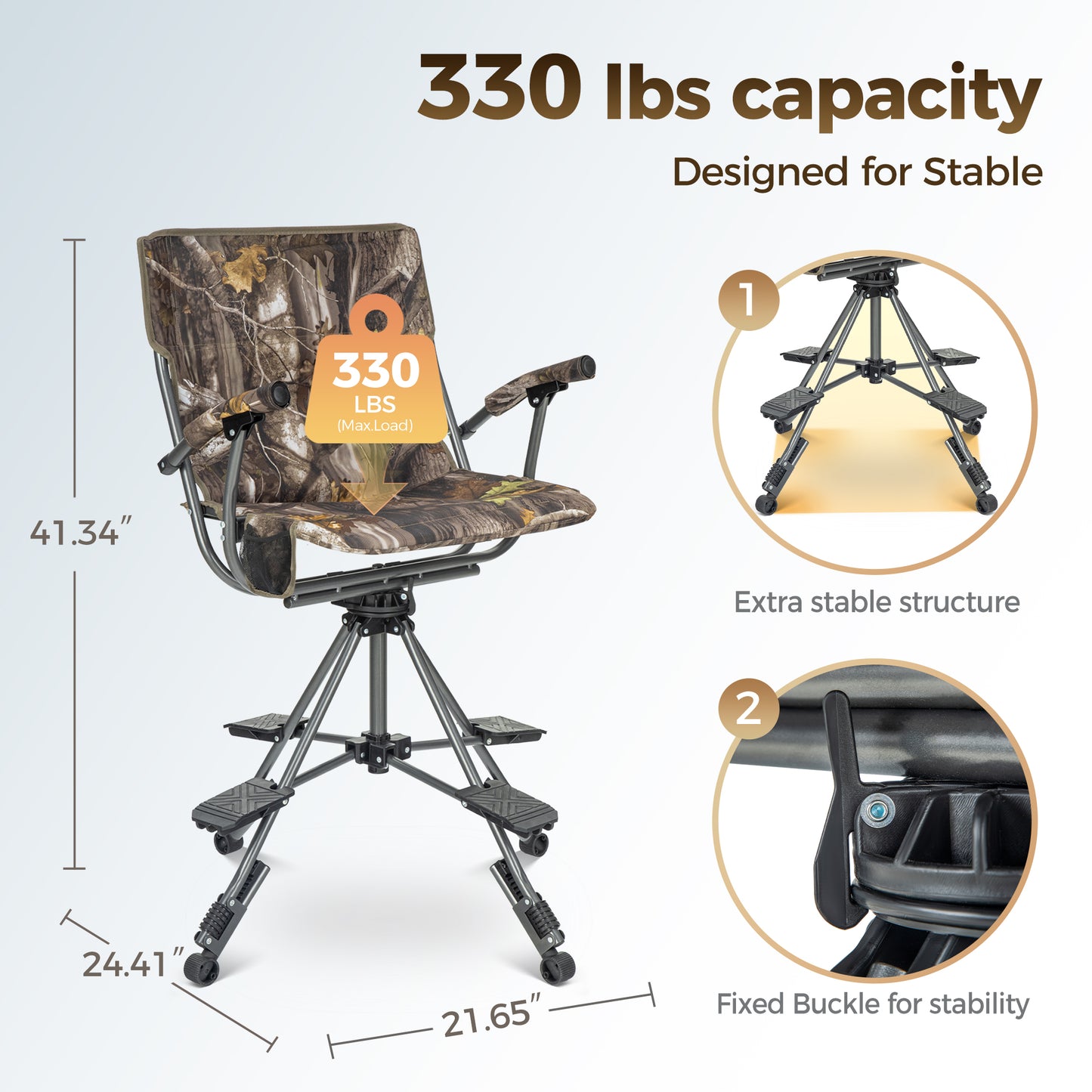 Sophia & William 360°Silent Swivel Hunting Chair Stability & Comfort Blind Chair with Pedals & Armrest, Camouflage