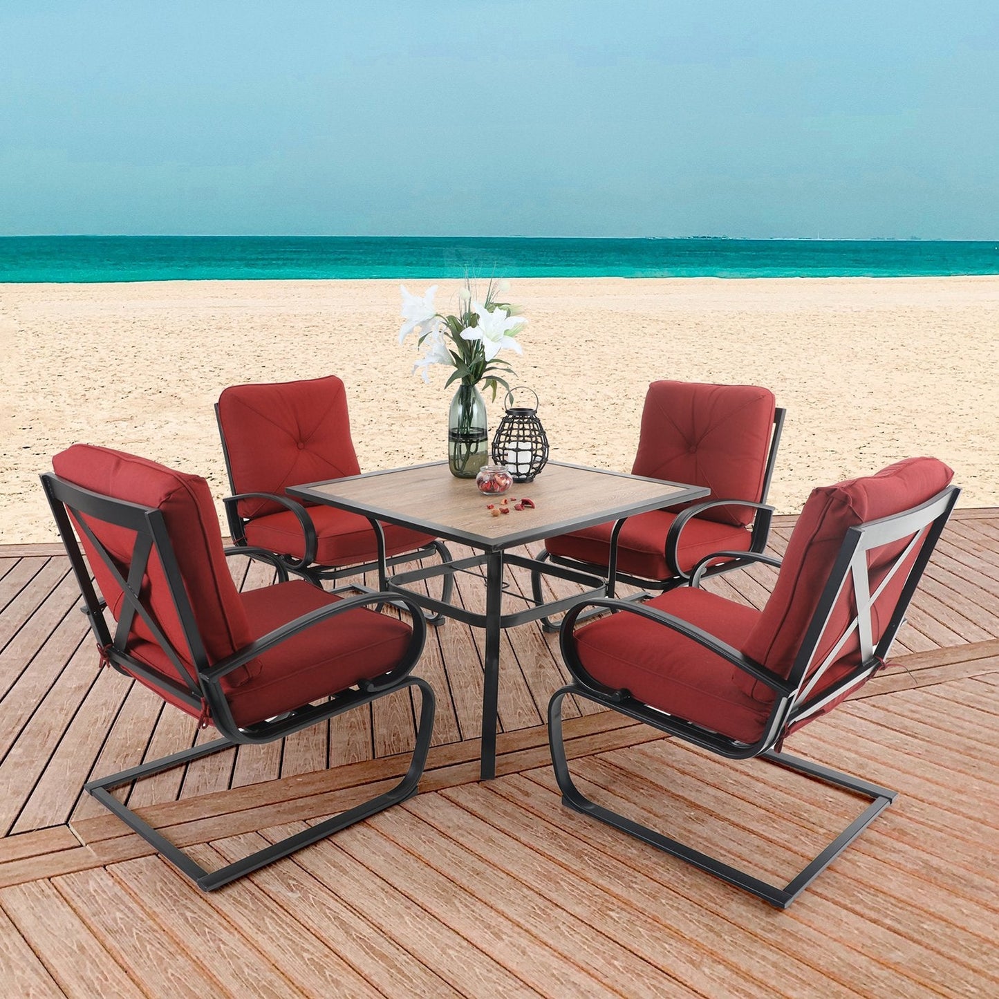Sophia&William 5-Piece Patio Dining Set Steel Frame Cushion Padded Conversation Set, Red