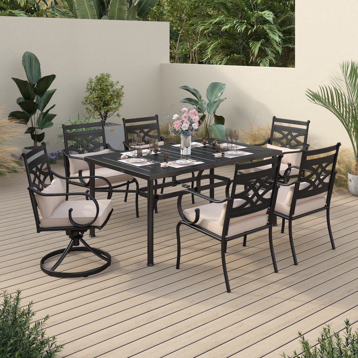 Sophia&William 7-Piece Outdoor Patio Dining Set Cushioned Chairs and Steel Table