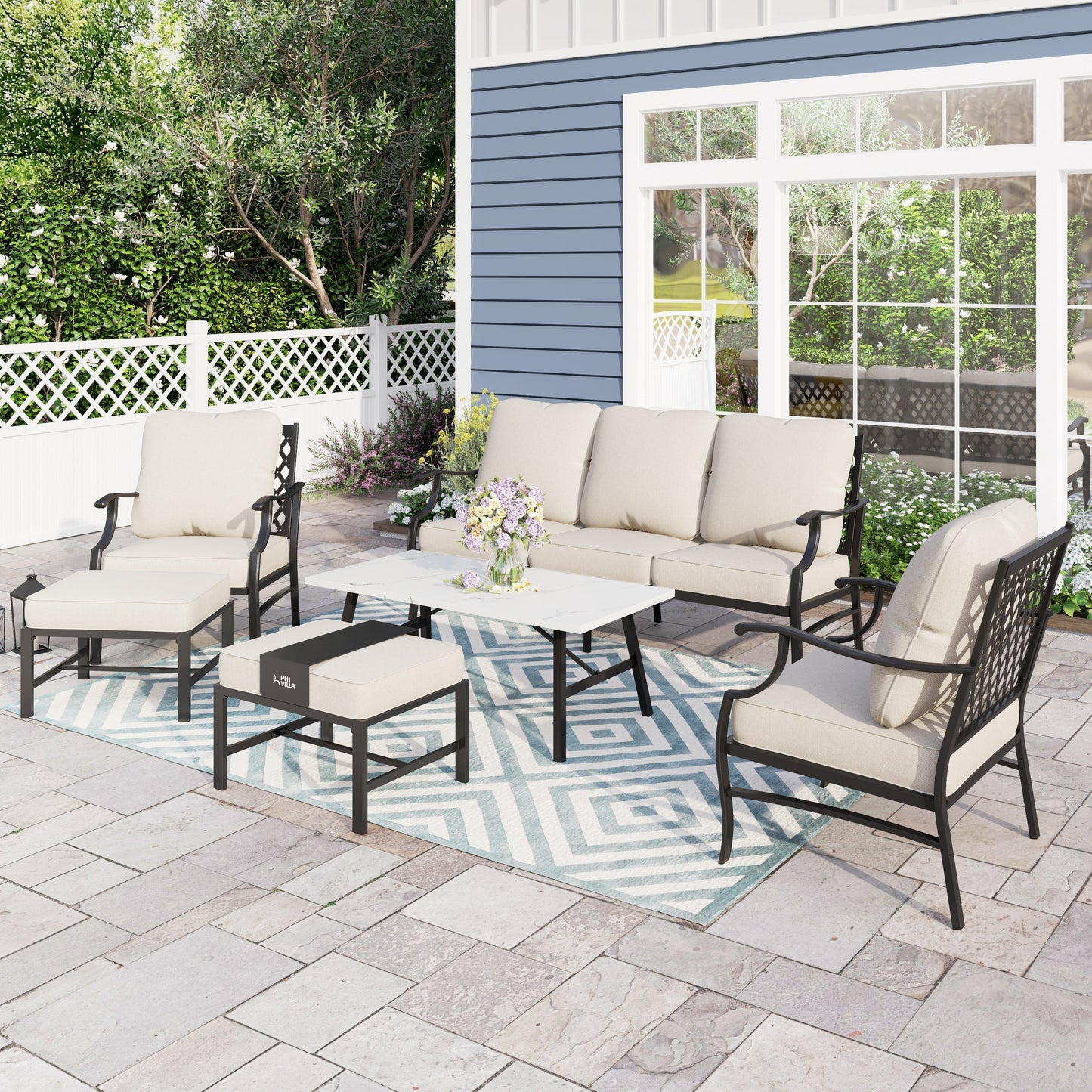 Sophia&William 6 Piece Patio Conversation Set Patio Table and Chairs Sets with Cushions and Pillows