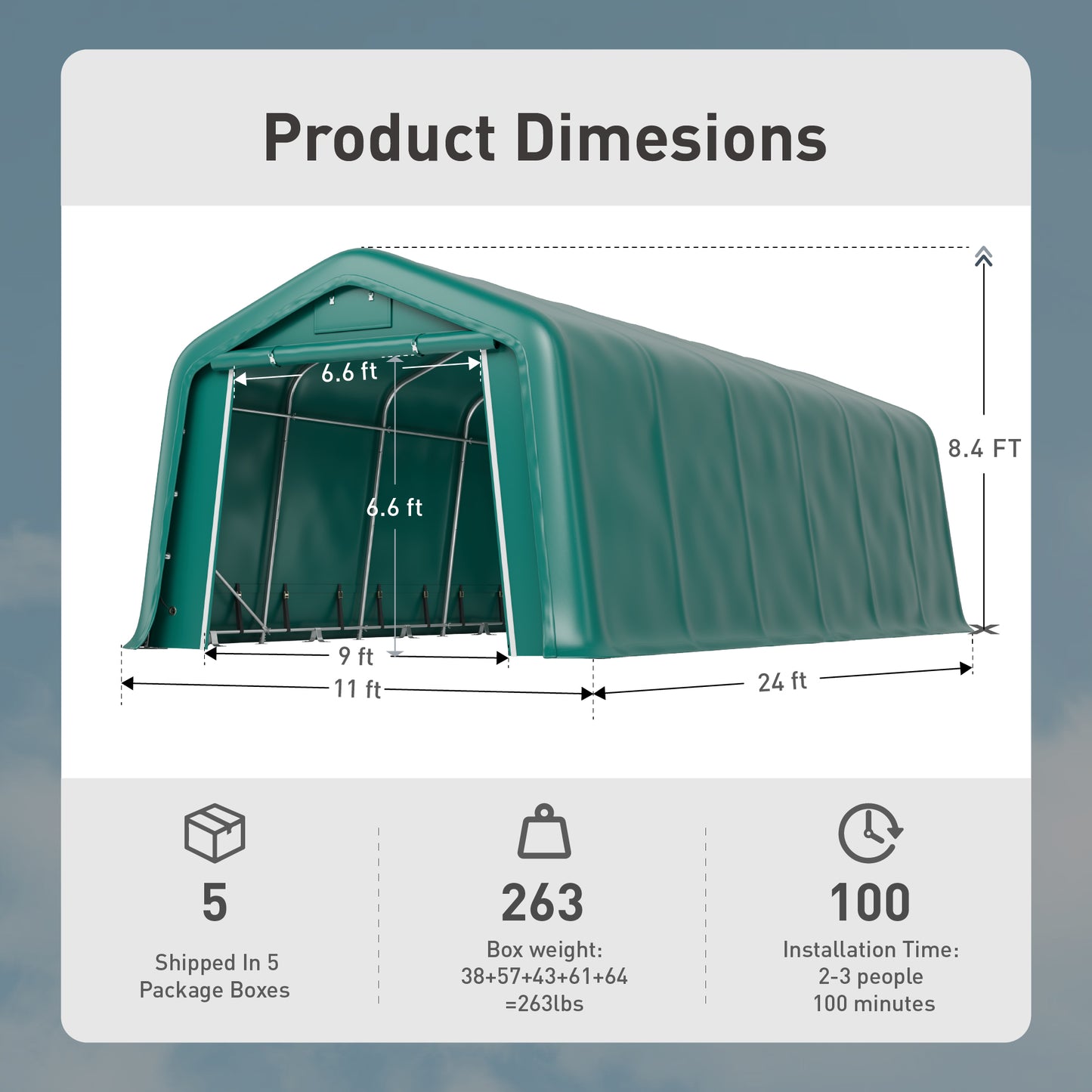 Alpha Joy Robust Pasture Shelter 11' x 24' Livestock Shelter Outdoor Storage Tent with Removable Side Walls