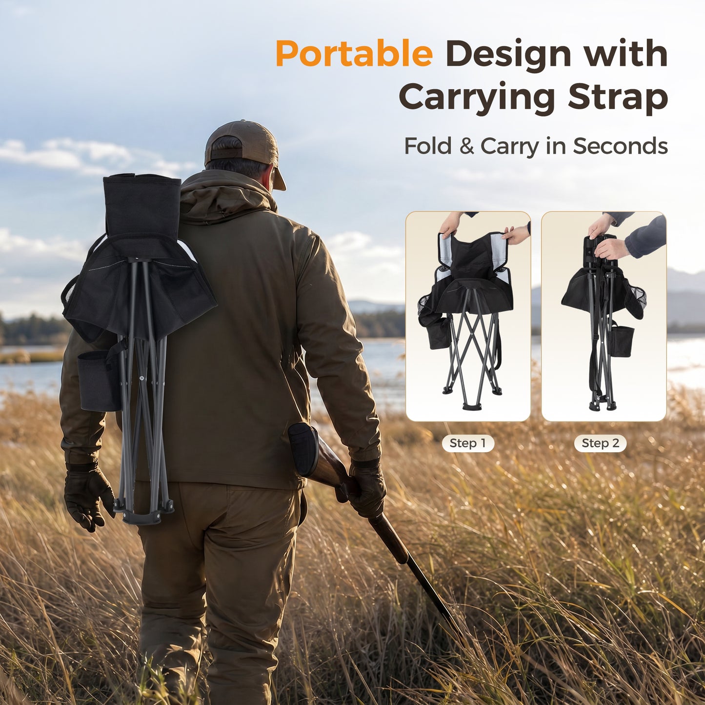 Sophia & William 2 Pack Hunting Chair 600D Waterproof Folding Hunting Blind Supports 230Lbs with Lumbar Support,Black