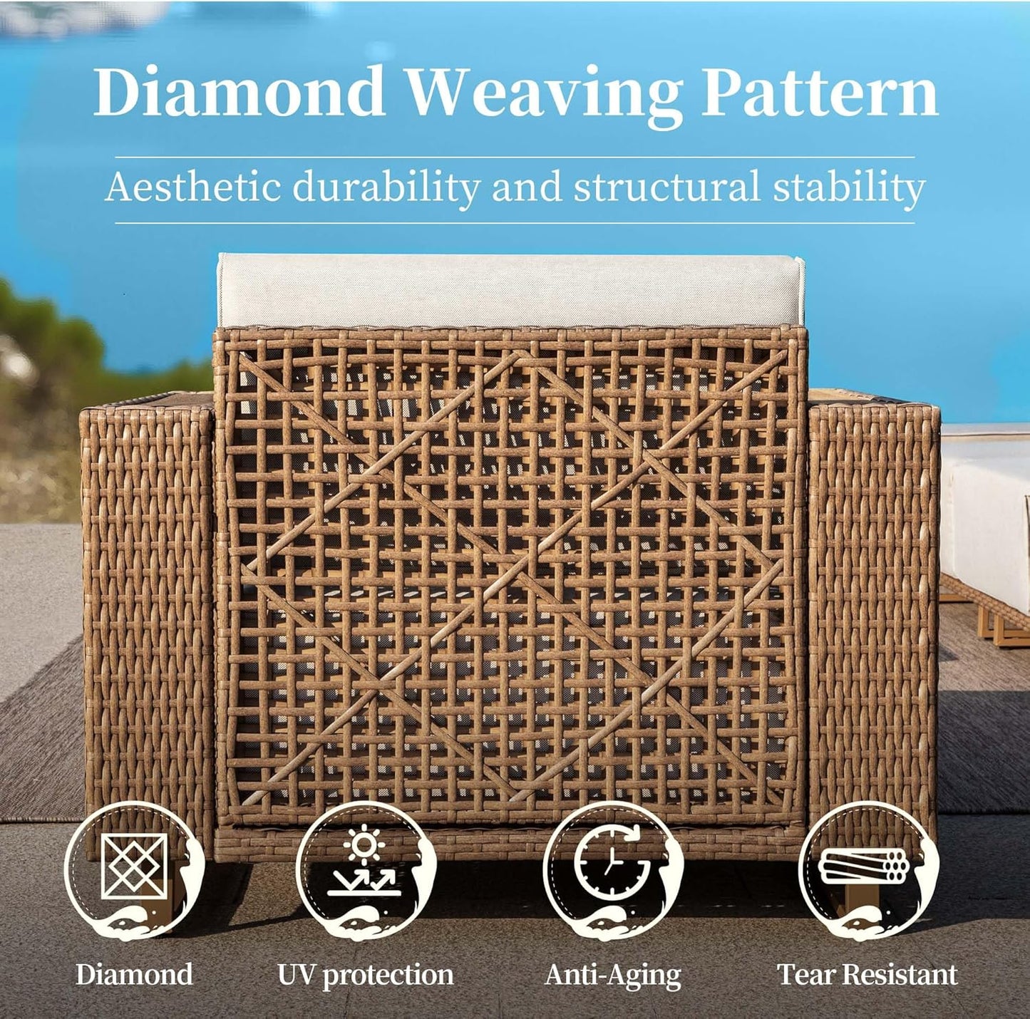 Sunshine Valley 4 Pieces Patio Furniture Set,Outdoor Rattan Wicker Sectional Sofa with 10''Ultra-Thick Cushions,All Weather Patio Conversation Set for Lawn Garden Backyard,Beige