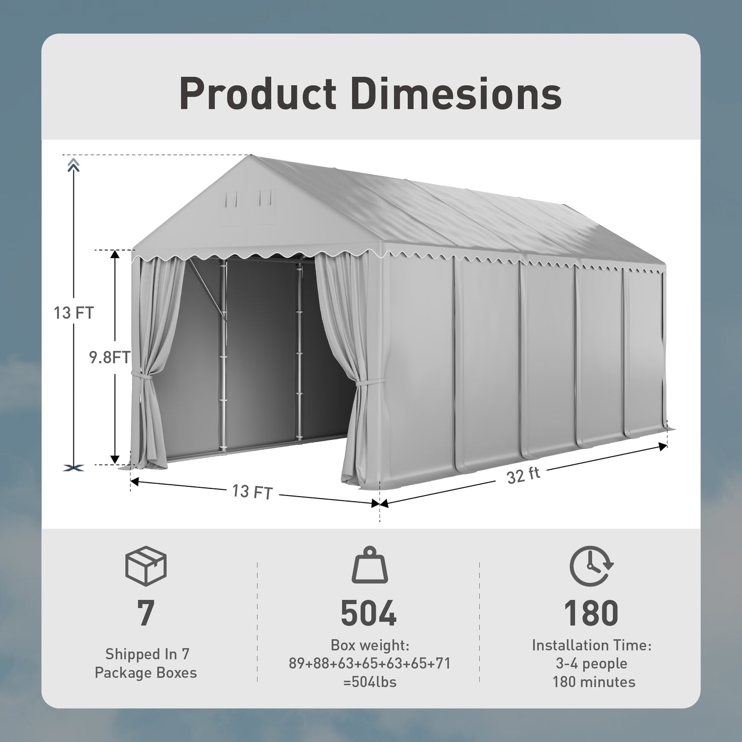 Alpha Joy Storage Shelter 13'x 32' Commercial Shelter Tent Outdoor Storage Tent Heavy Duty Carport with Removable Side Walls for Wedding, Courtyard and Parties