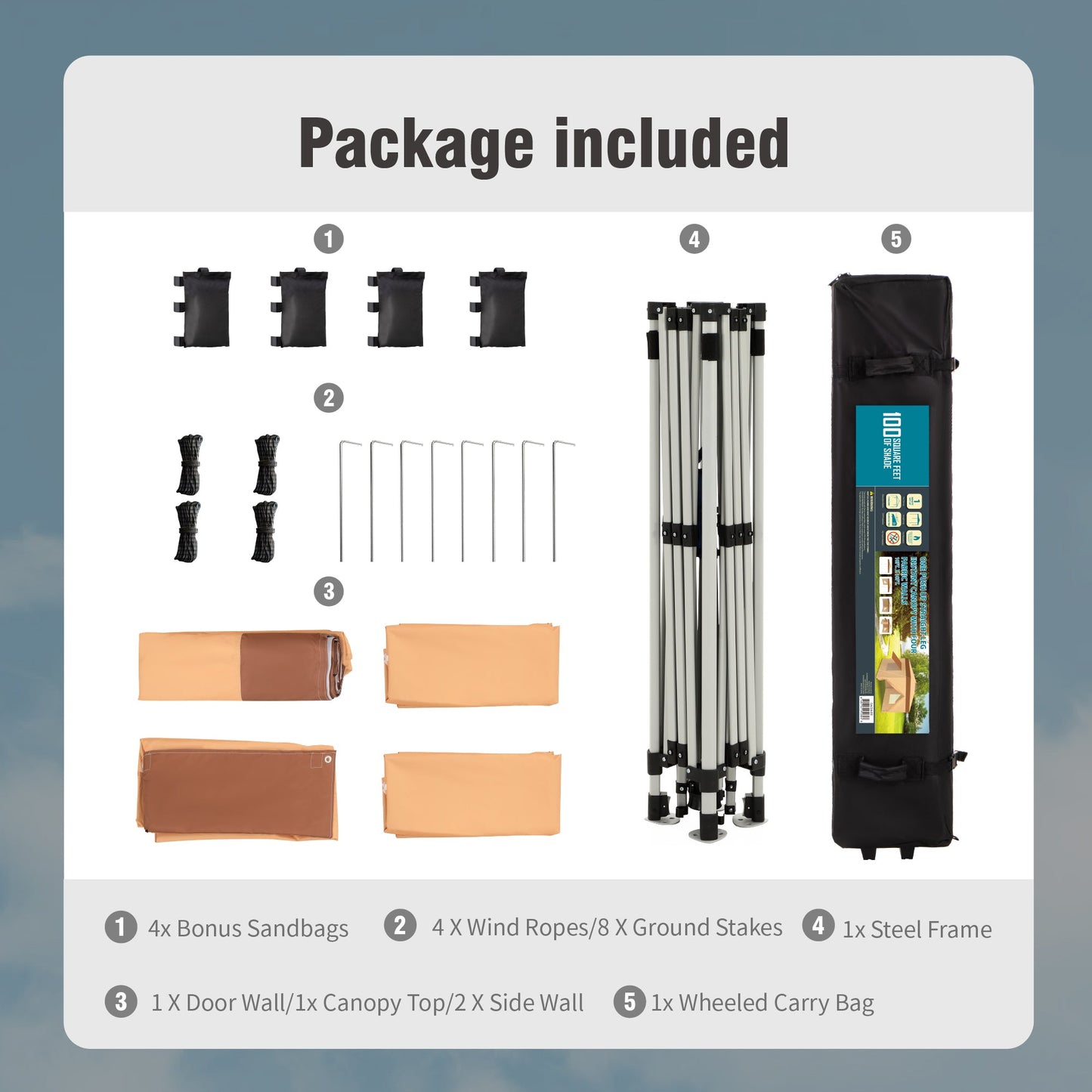Alpha Joy 10'x 10' Instant Canopy Outdoor Ez Up Outdoor Canopy Shelter Tent with 4 Side Walls, Beige