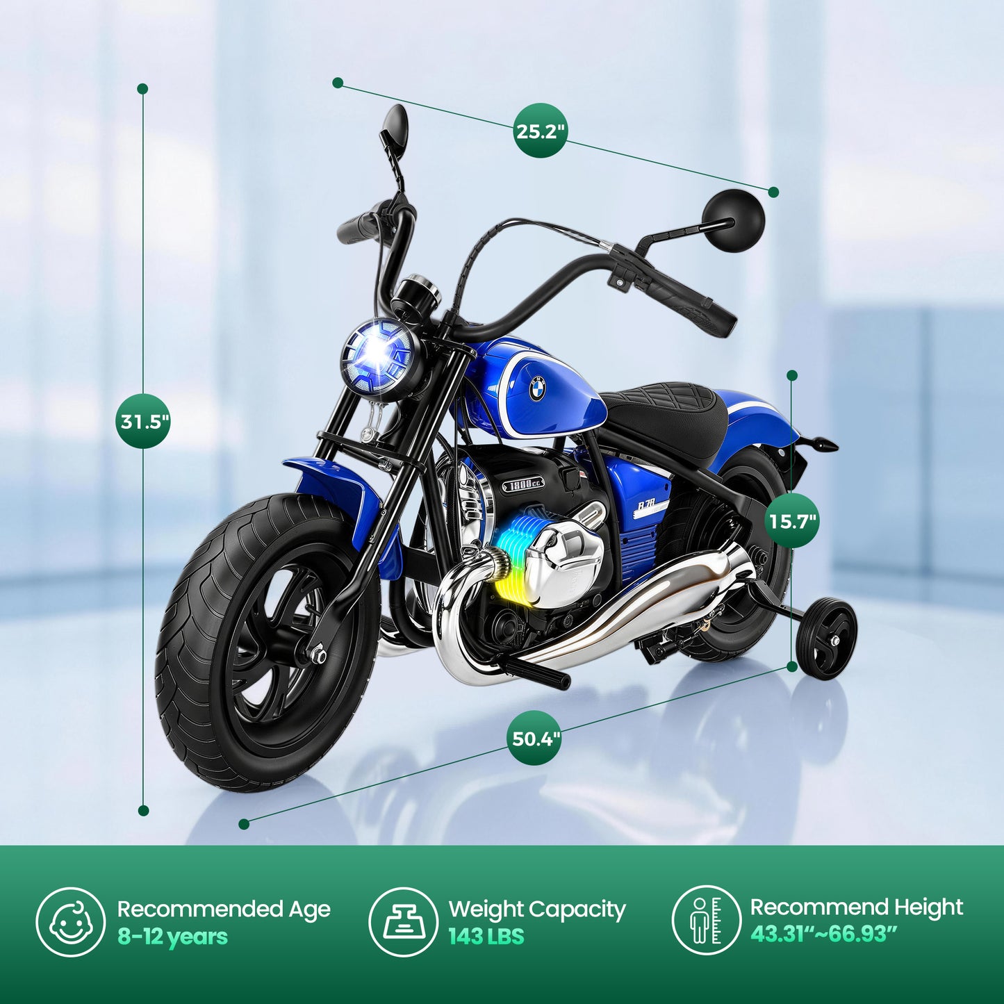 Alpha Joy BMW Licensed Electric Motorcycle 24V Battery Powered Electric Vehicle Car for Kids 200W 13 MPH Ride on Car with All-Terrain Tires, Removable Training Wheels for Boys Girls Age 8-12, Blue