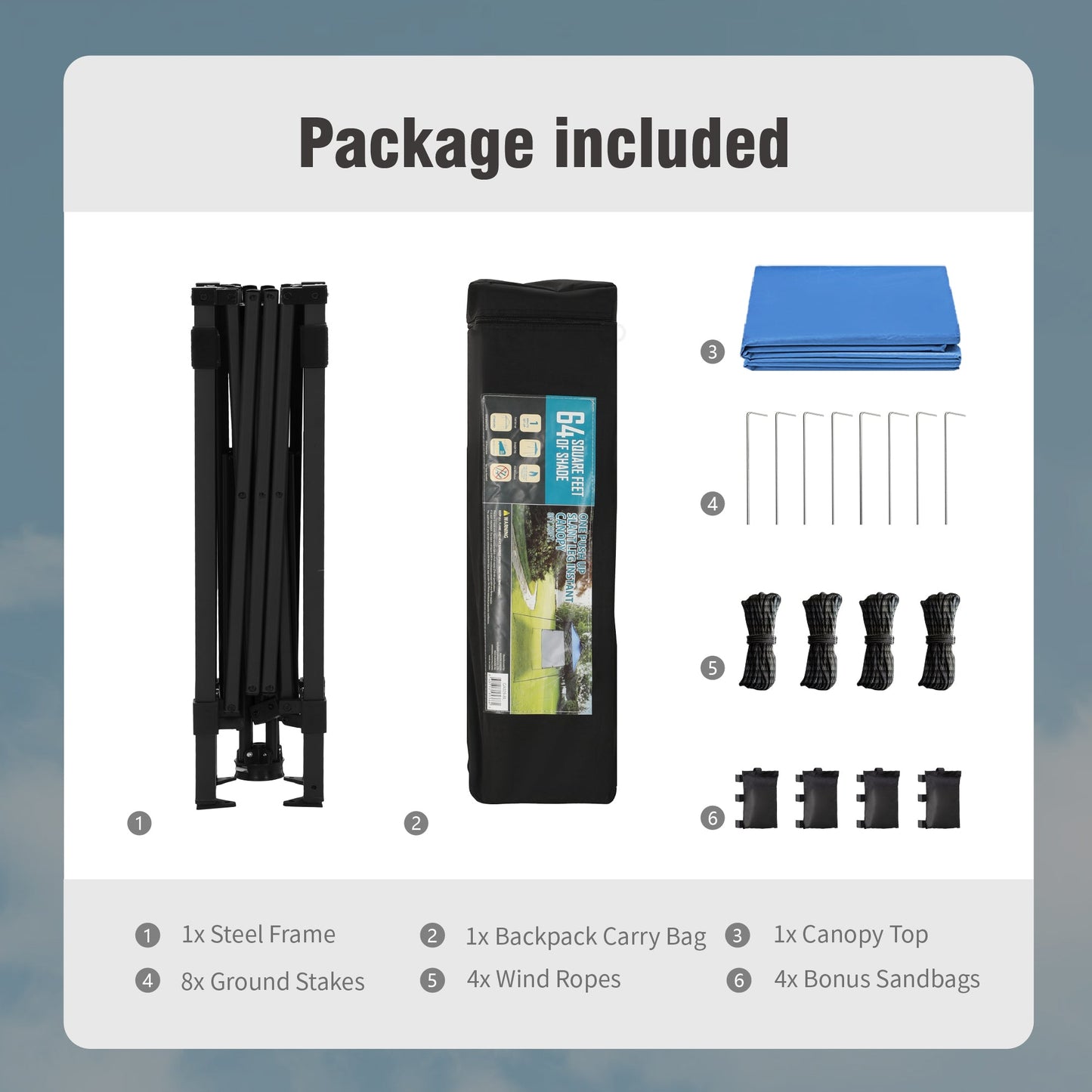 8x8ft Easy Set Up Pop Up UV Protection Canopy Tent with 1 Side Wall, Blue