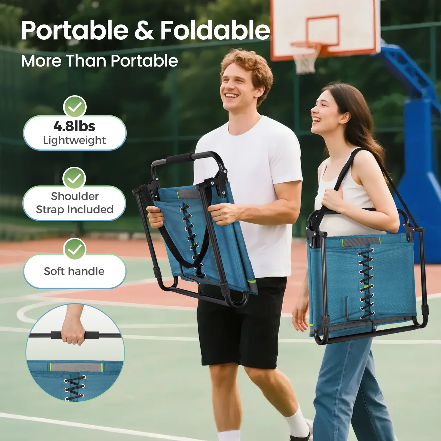 Sophia&William Set of 2 Portable Stadium Chair Stadium Seat for Bleacher with Storage Pocket, Blue