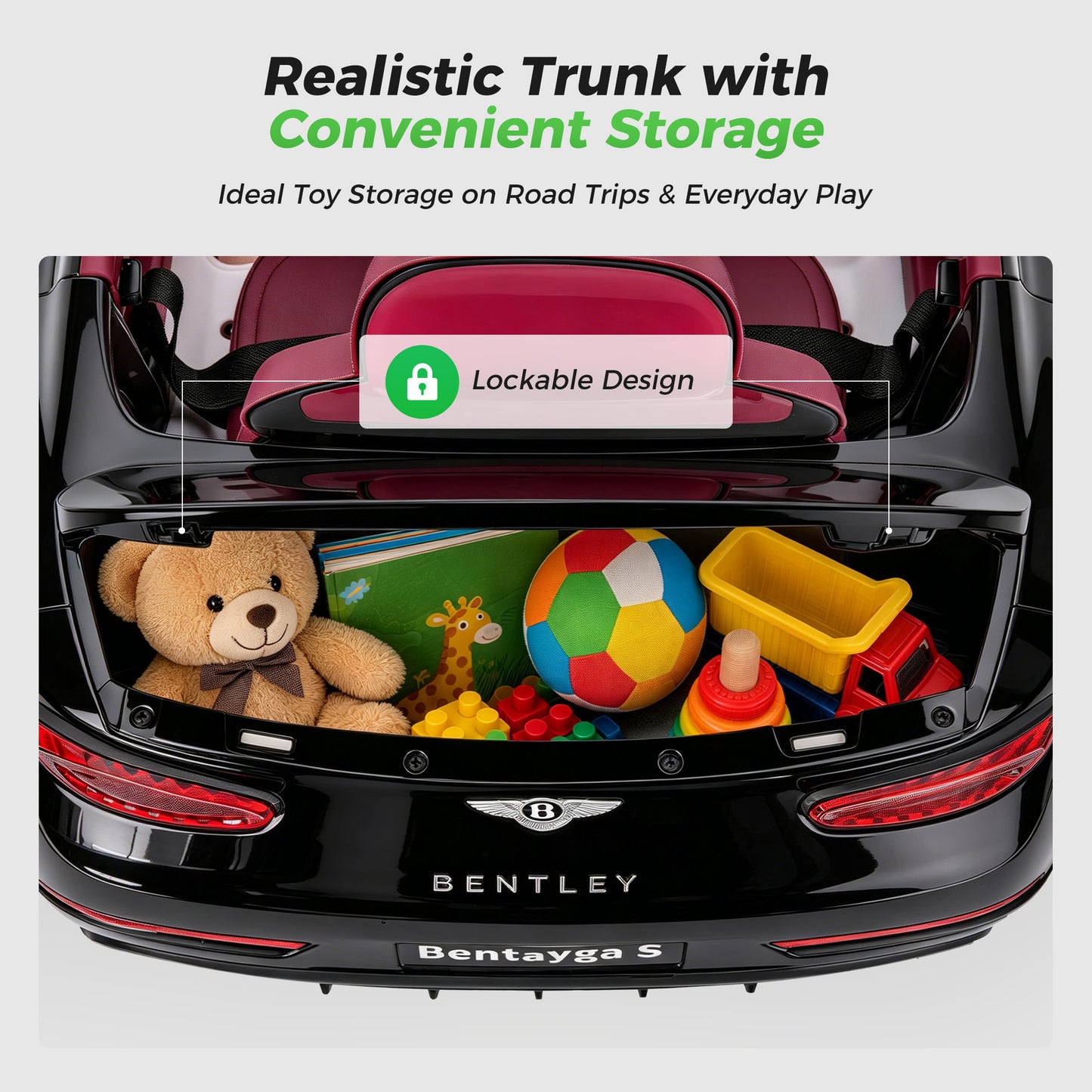 Alpha Joy 12V Kids Ride On Car Licensed Bentley Electric Vehicle with Remote Control, Soft Start, 3 Speed, LED Lights, Built-in Storage & Music, Gift for Boys Girls Ages 3-8, Black