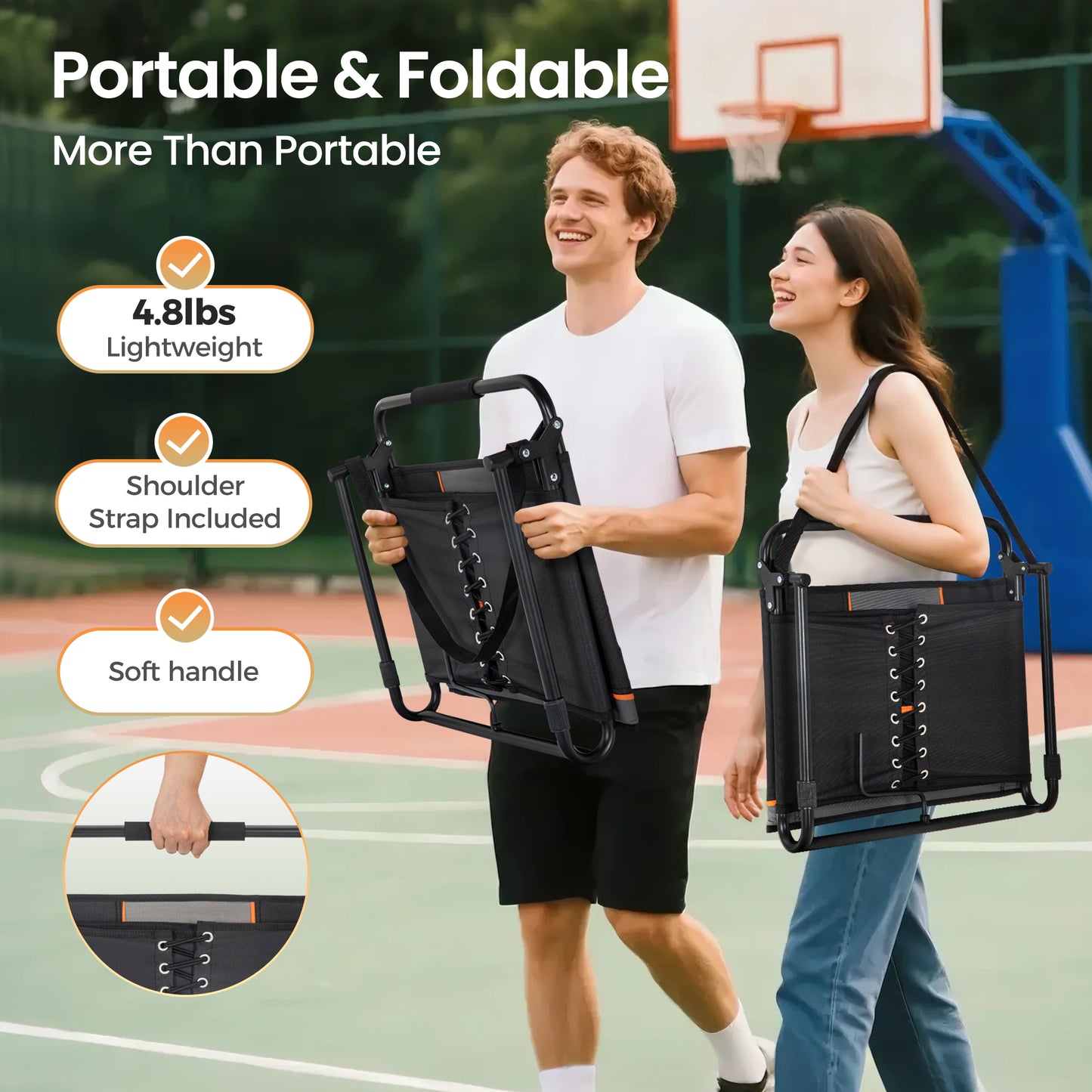 Sophia&William Set of 2 Portable Stadium Chair Stadium Seat for Bleacher with Storage Pocket, Black