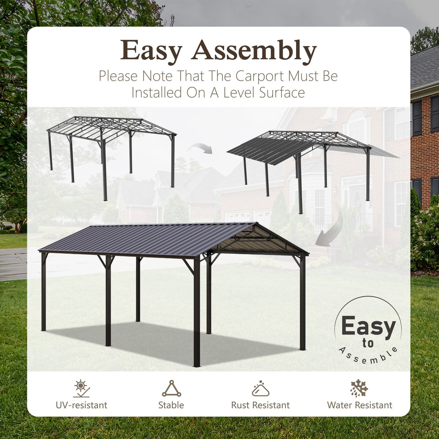 Alpha Joy 10' x 20' Metal Carport Heavy Duty Hardtop Carport Kits Galvanized Steel Roof Multi-Purpose Shelter