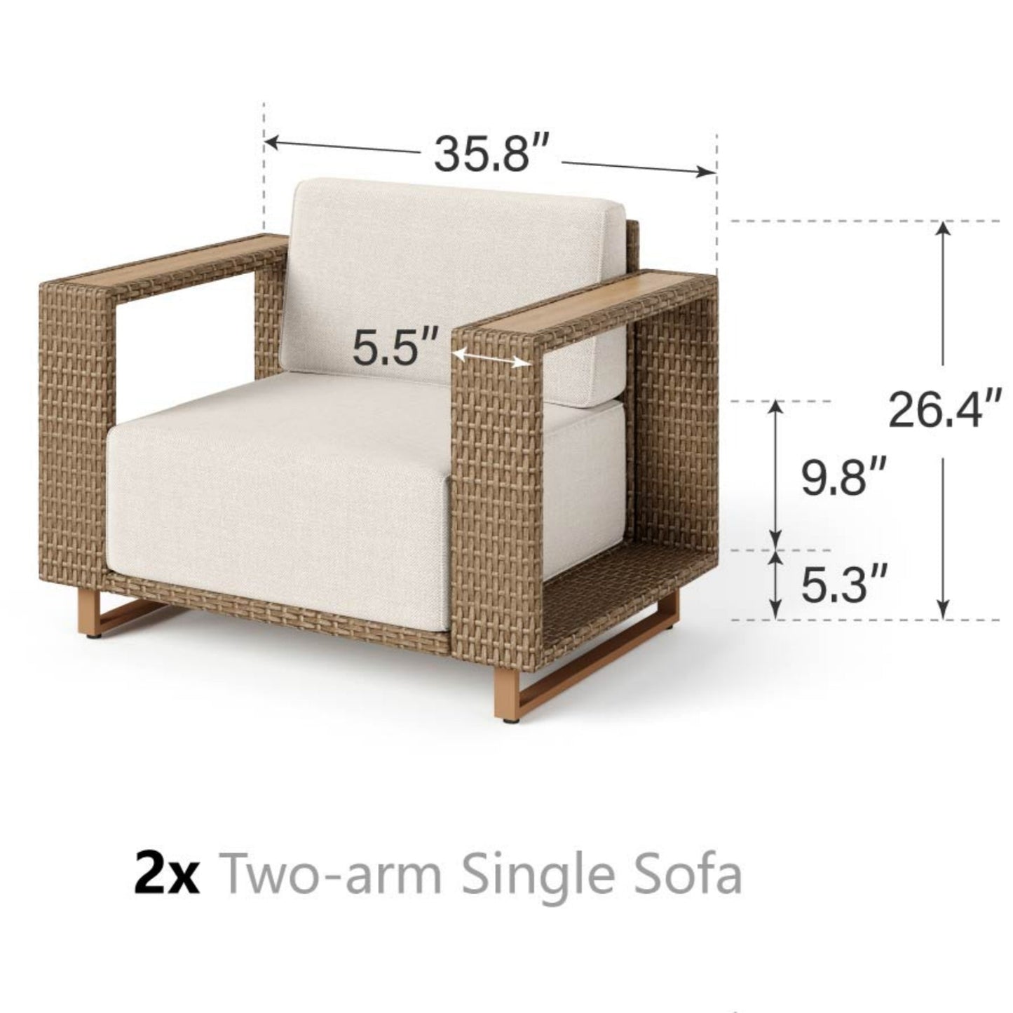 Sophia & William 2 Pieces Wicker Patio Furniture Set with Armrests, Beige & Yellow-Brown