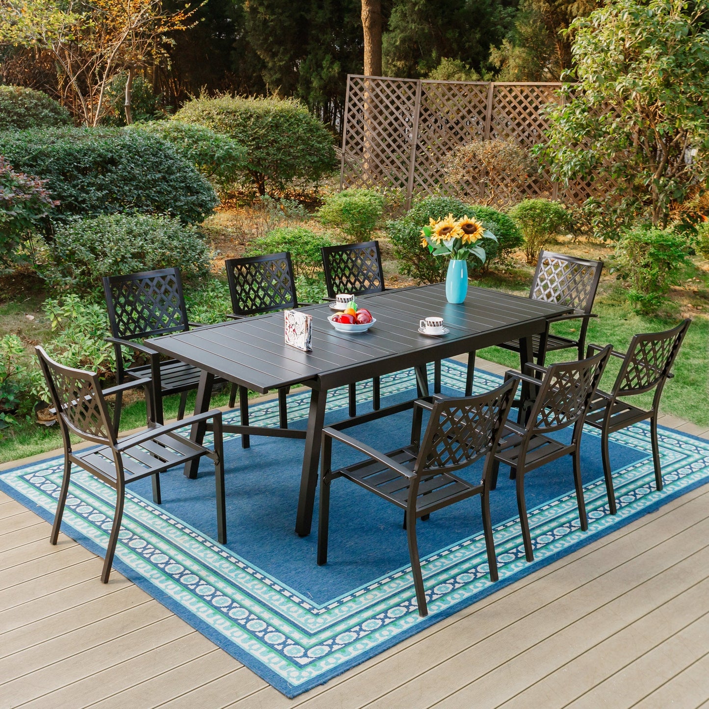 Sophia & William 9 Pieces Metal Outdoor Patio Dining Set with Extendable Table - Black